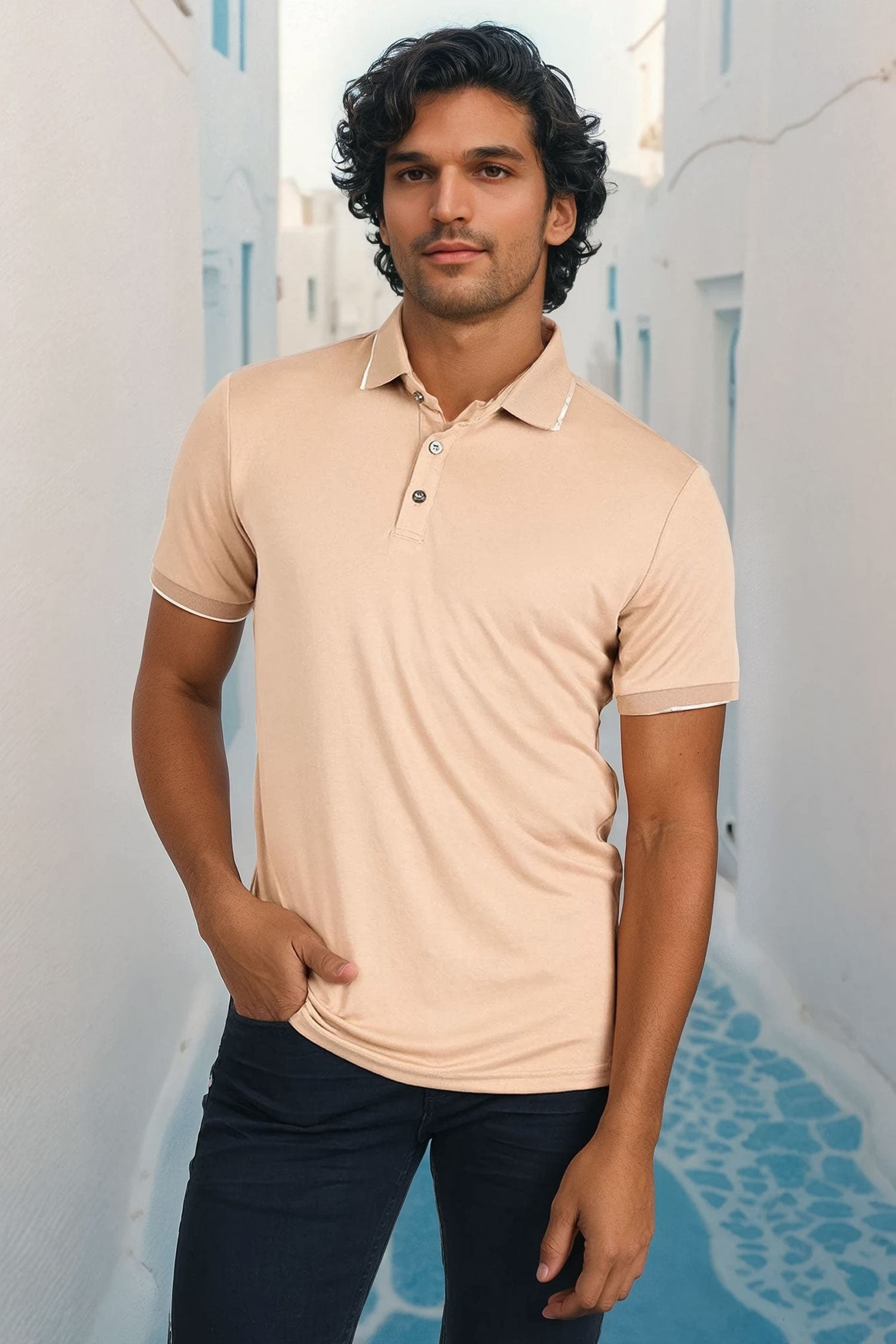 Barabas Men's Solid Color Luxury Short Sleeves Polo Shirts 2PP825 Khaki