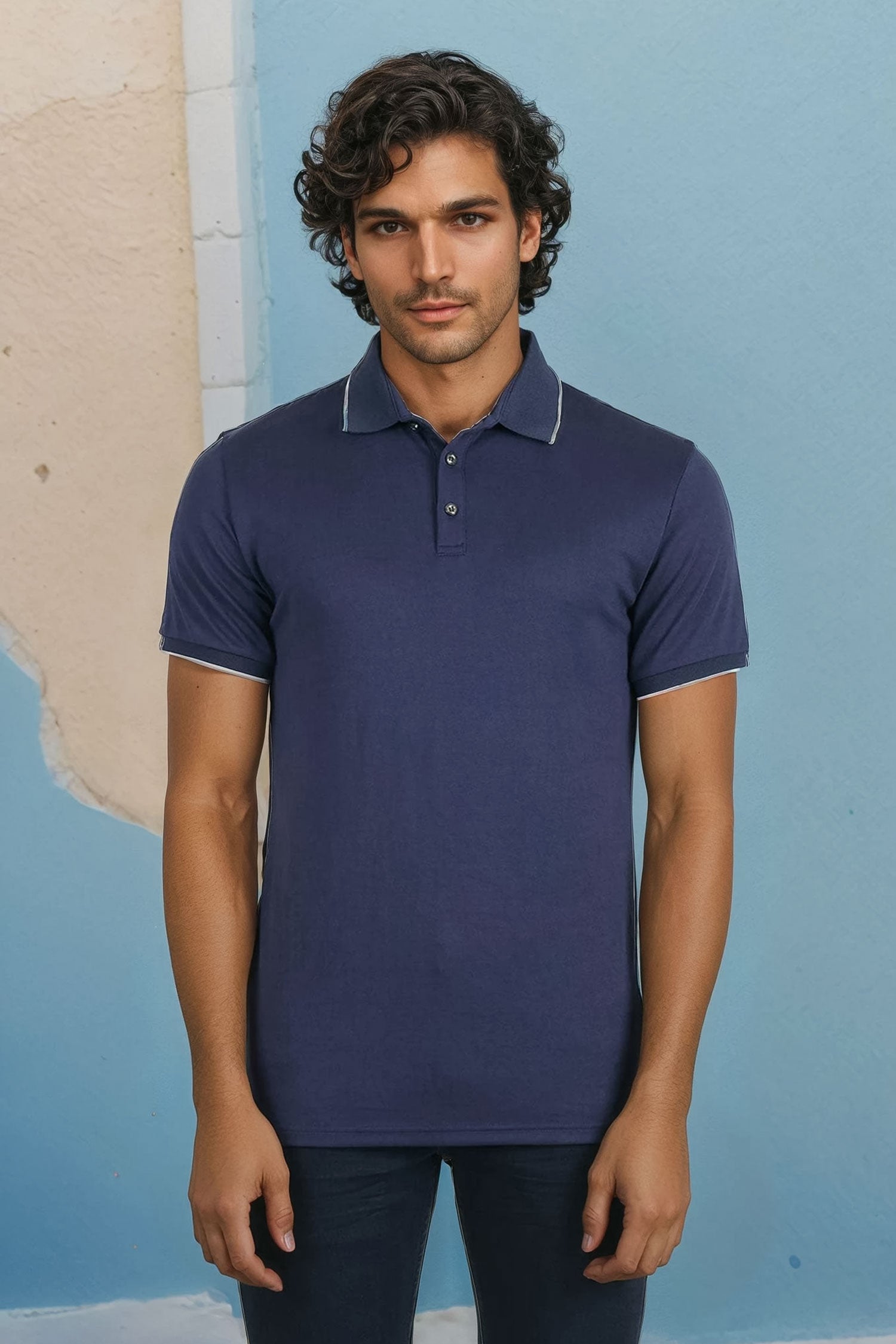 Barabas Men's Solid Color Luxury Short Sleeves Polo Shirts 2PP825 Navy
