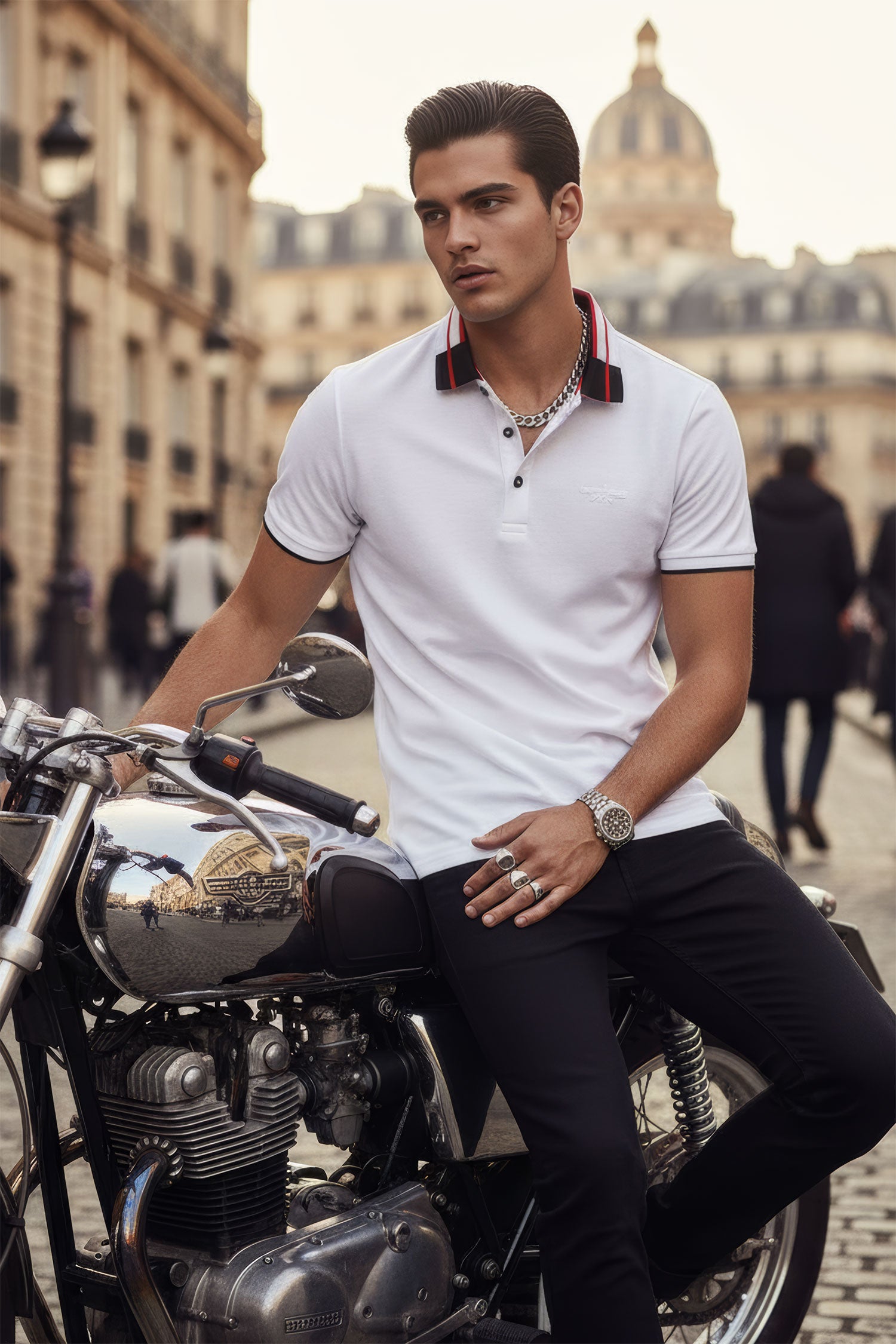 Barabas Men's Solid Color Luxury Short Sleeves Polo Shirts 2PP826 White