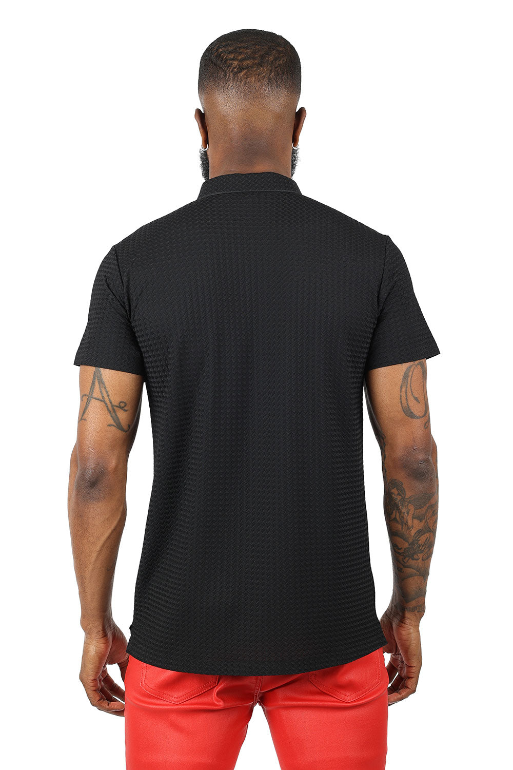Barabas Men's Geometric Silky Stretch Short Sleeve Polo Shirts 2PP830 Black