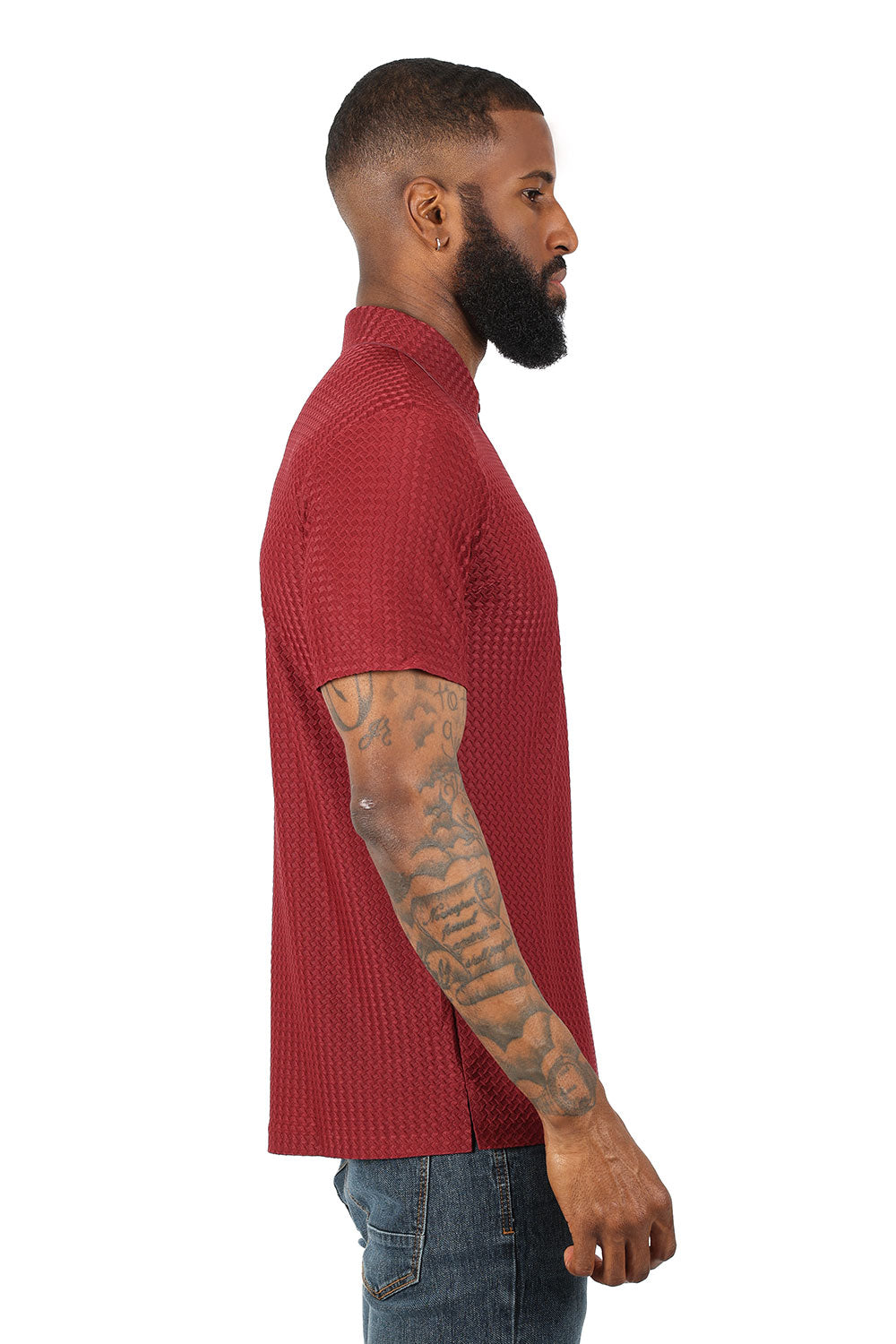 Barabas Men's Geometric Silky Stretch Short Sleeve Polo Shirts 2PP830 Burgundy