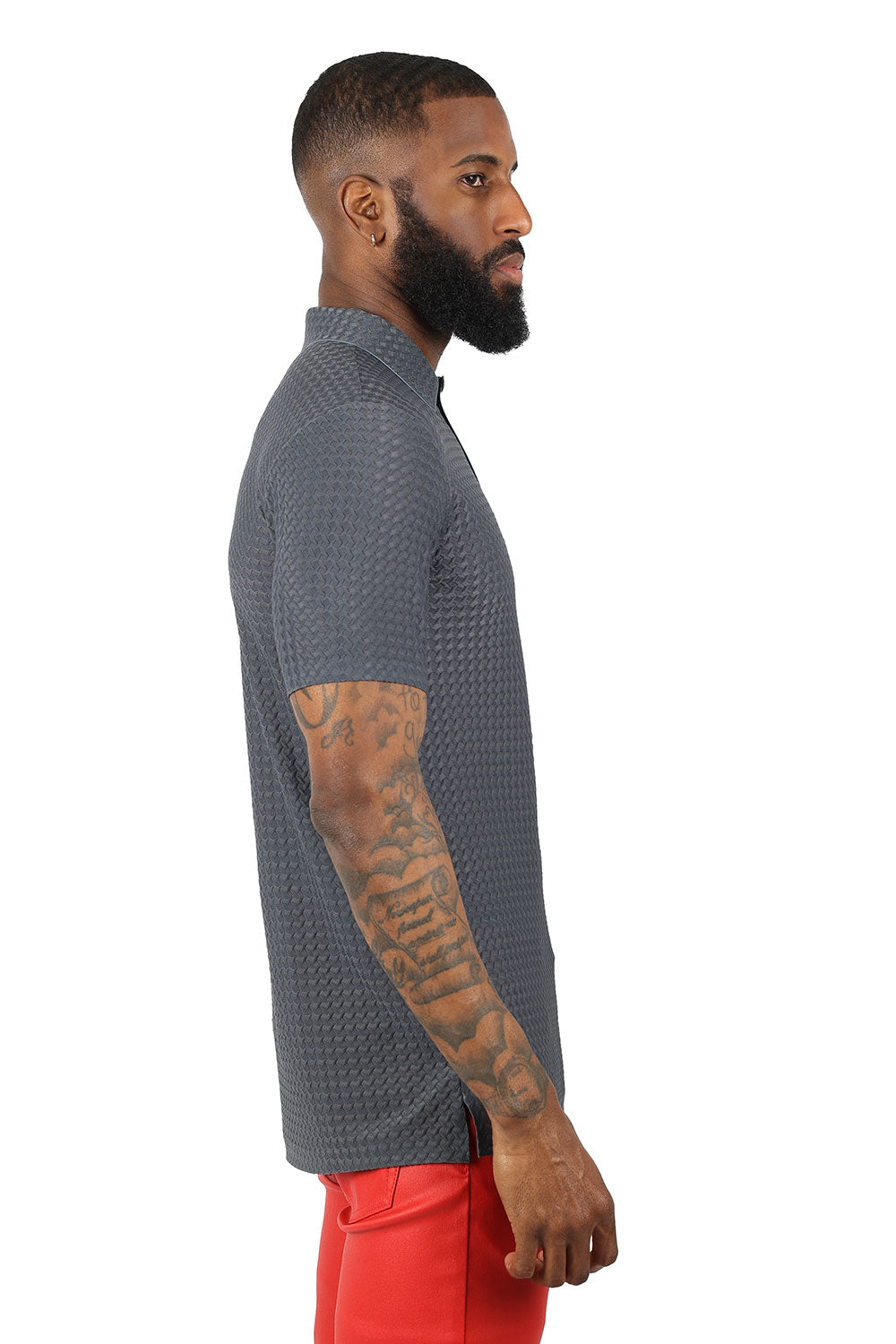 Barabas Men's Geometric Silky Stretch Short Sleeve Polo Shirts 2PP830 Grey