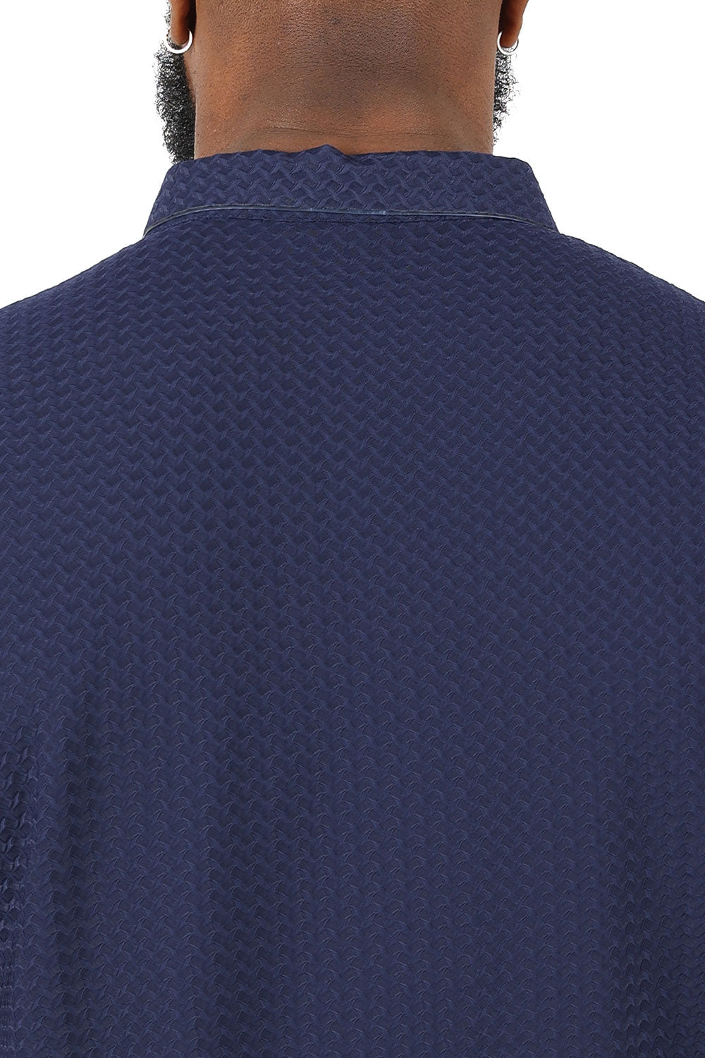 Barabas Men's Geometric Silky Stretch Short Sleeve Polo Shirts 2PP830 Navy