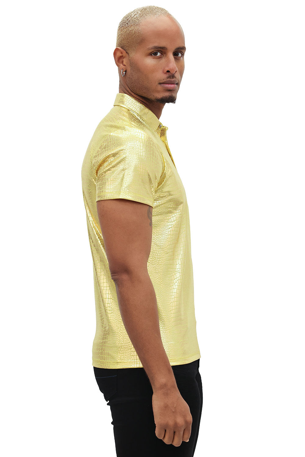 Barabas Men's Snake Luxury Metallic Print Design Polo Shirt 2PP831 Lime