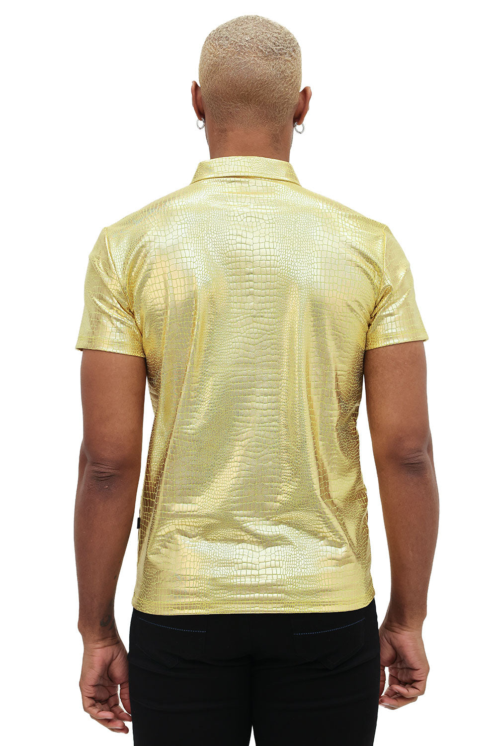 Barabas Men's Snake Luxury Metallic Print Design Polo Shirt 2PP831 Lime