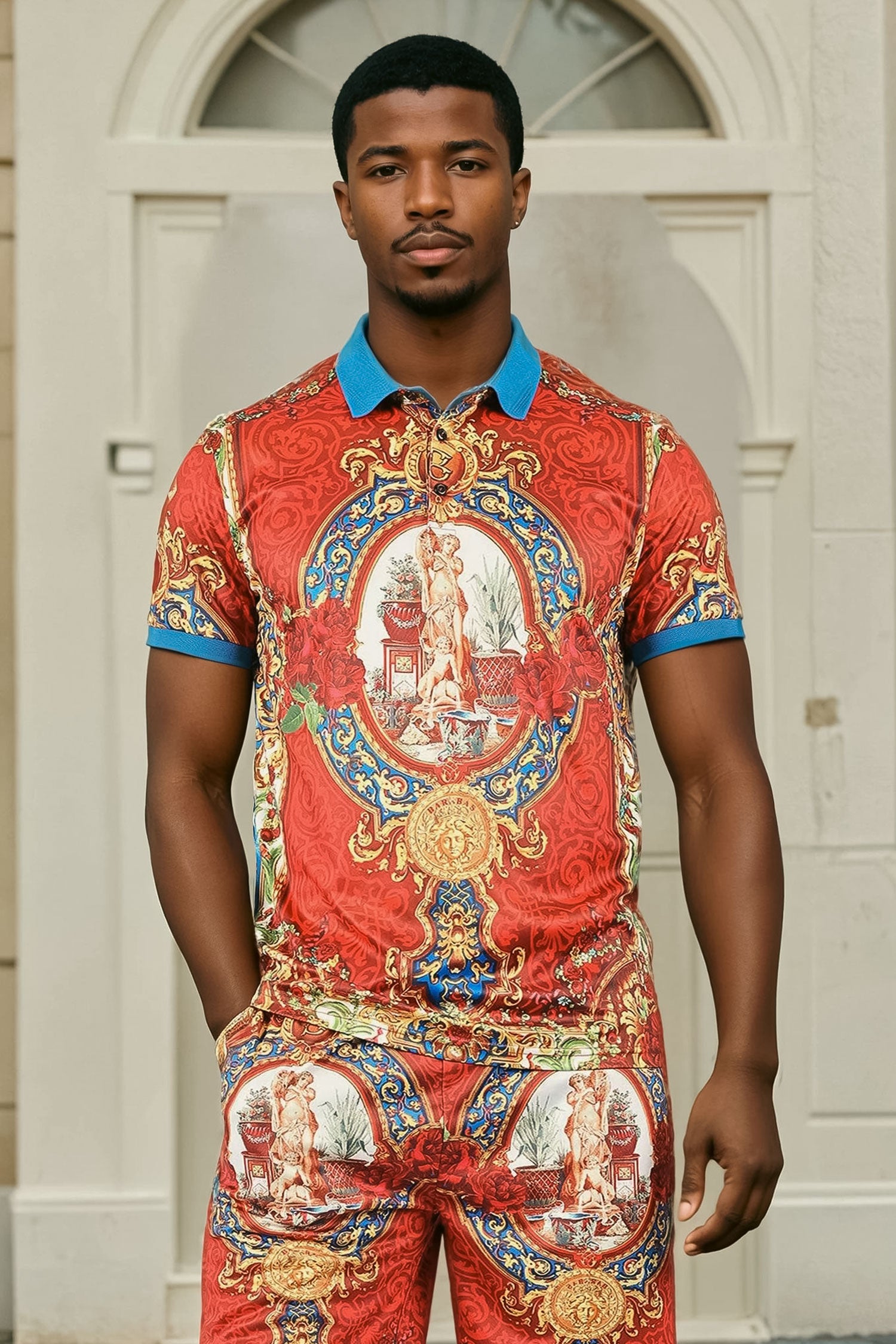 Barabas Men's Medusa Angel Floral Baroque Polo Shirts 2PSP07 Multi