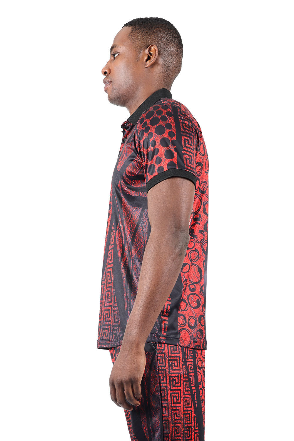 Barabas Men's Greek Pattern Polka Dot Baroque Polo Shirts 2PSP15 Red Black