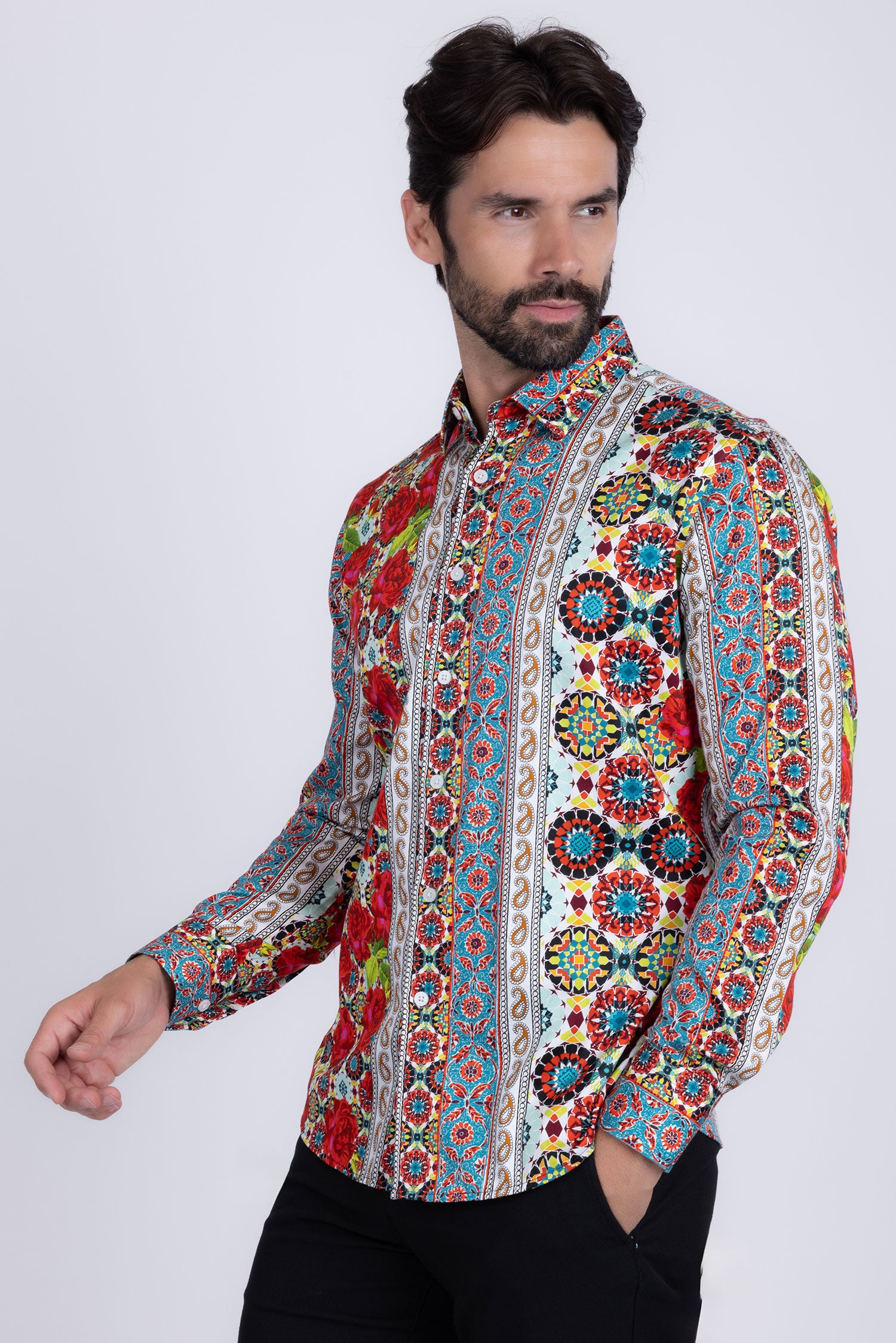 Barabas Long Sleeve Rose Pattern Men's Button Down Dress Shirts 2SA02
