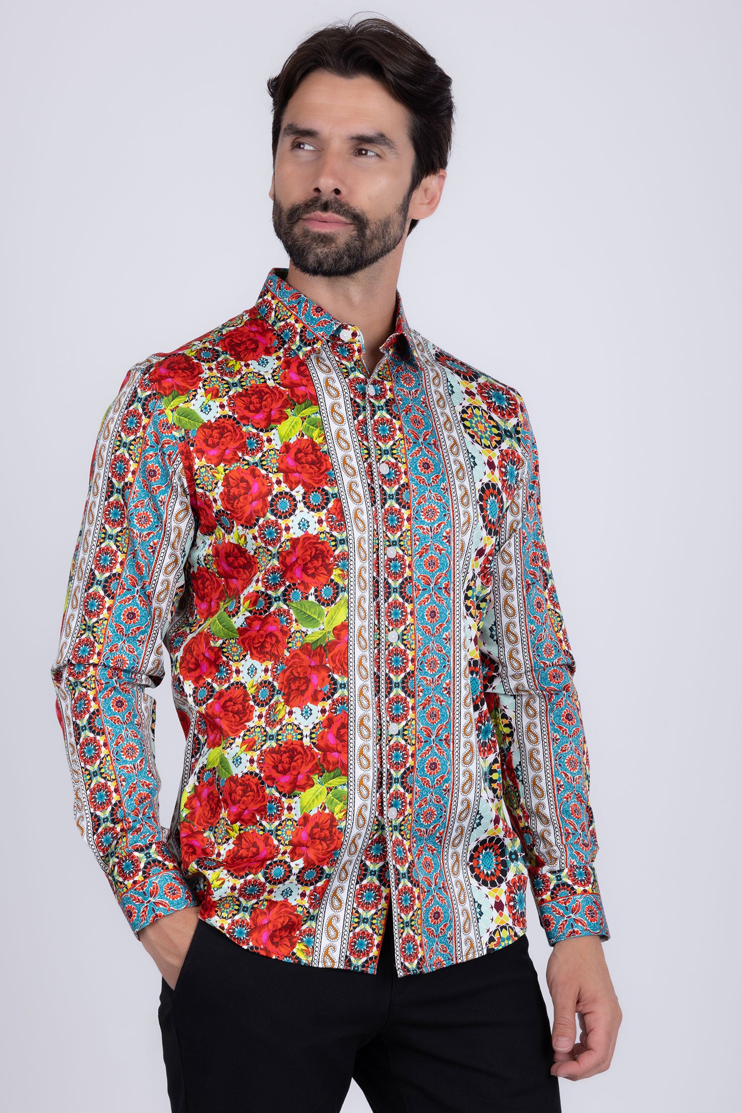 Barabas Long Sleeve Rose Pattern Men's Button Down Dress Shirts 2SA02