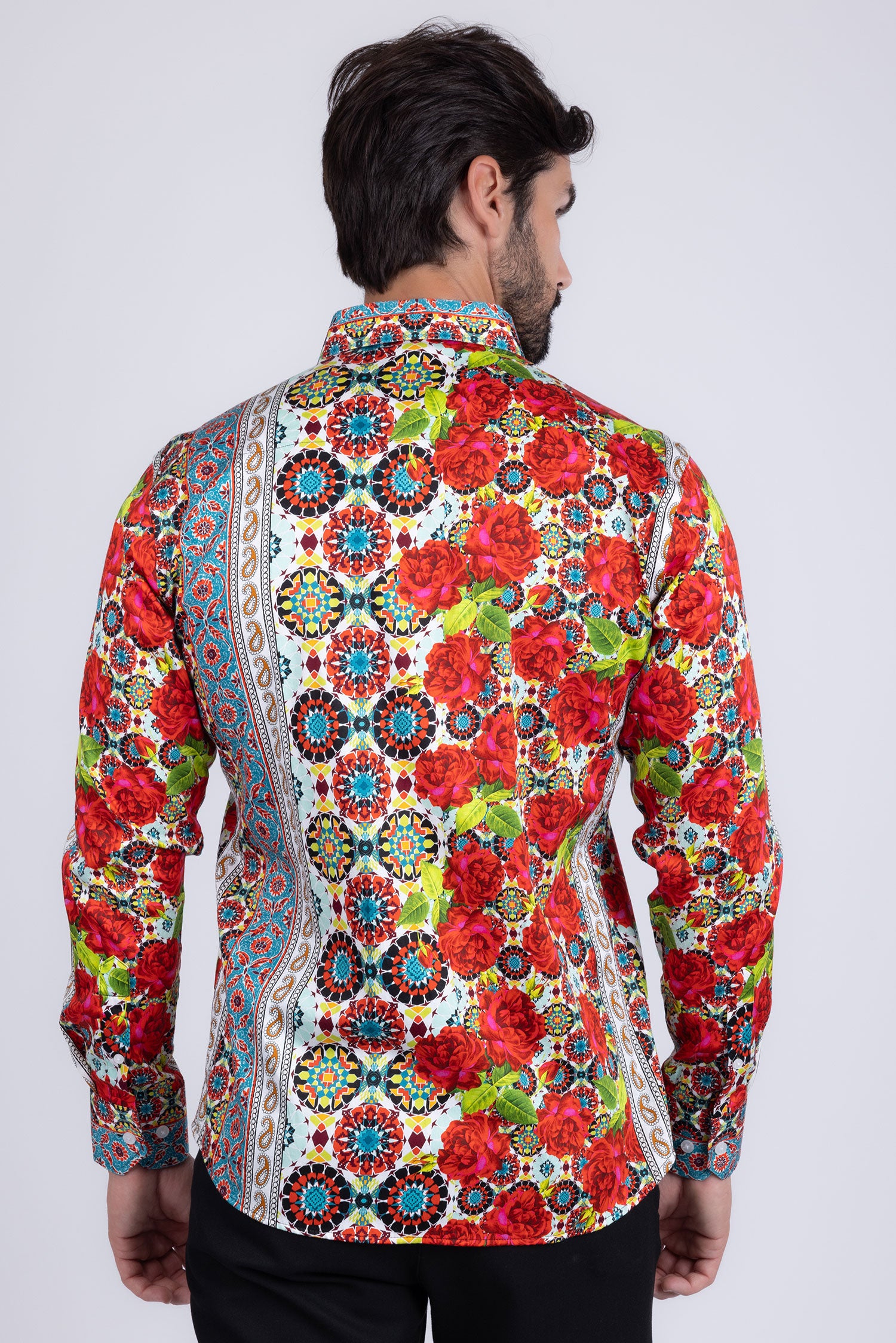 Barabas Long Sleeve Rose Pattern Men's Button Down Dress Shirts 2SA02