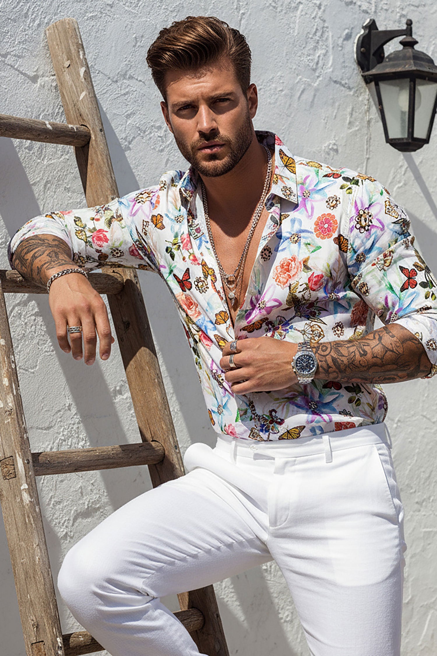 Barabas Long Sleeve Butterfly Print Men's Button Down Dress Shirts 2SA03 Multicolor