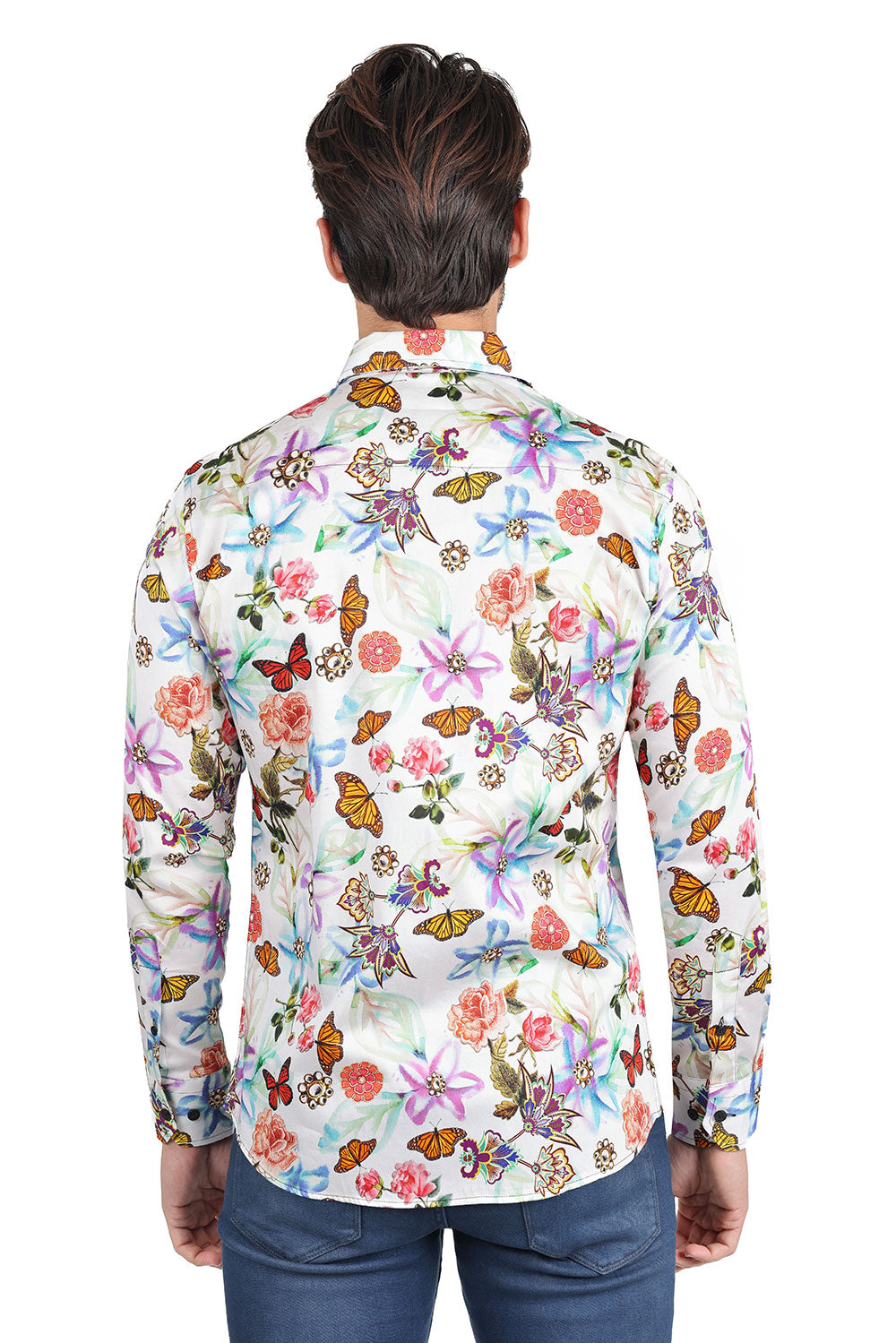 Barabas Long Sleeve Butterfly Print Men's Button Down Dress Shirts 2SA03 Multicolor