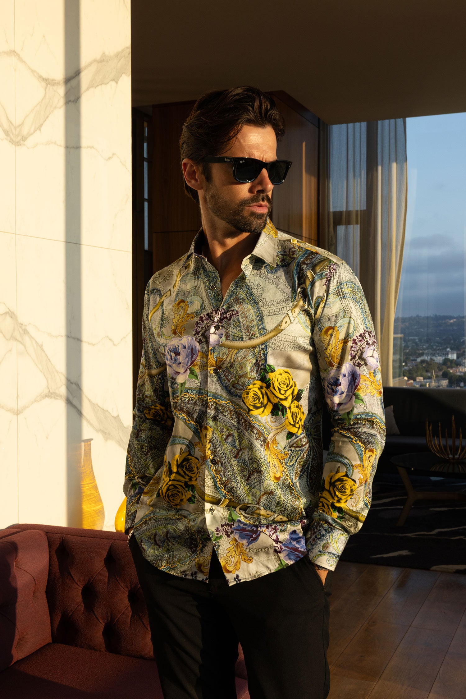 Barabas Men's Casual Button Down Gentlemen Yellow Rose Long Sleeve Shirts 2SA09 Gold