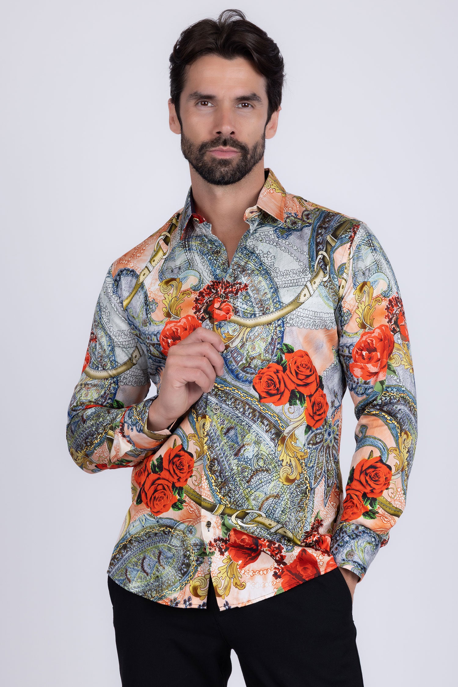 Barabas Men's Casual Button Down Gentlemen Yellow Rose Long Sleeve Shirts 2SA09 Tangerine