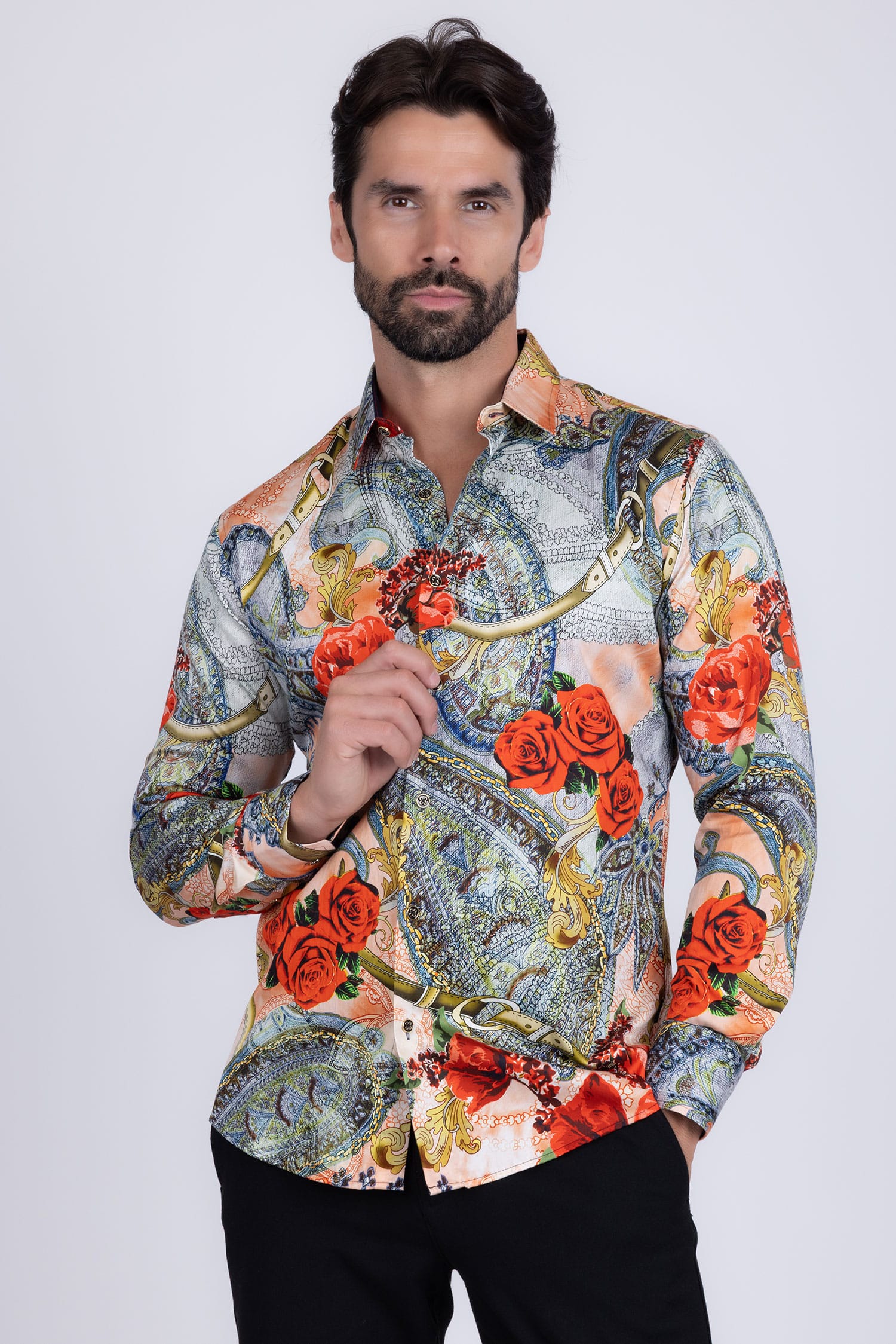 Barabas Men's Casual Button Down Gentlemen Yellow Rose Long Sleeve Shirts 2SA09 Tangerine