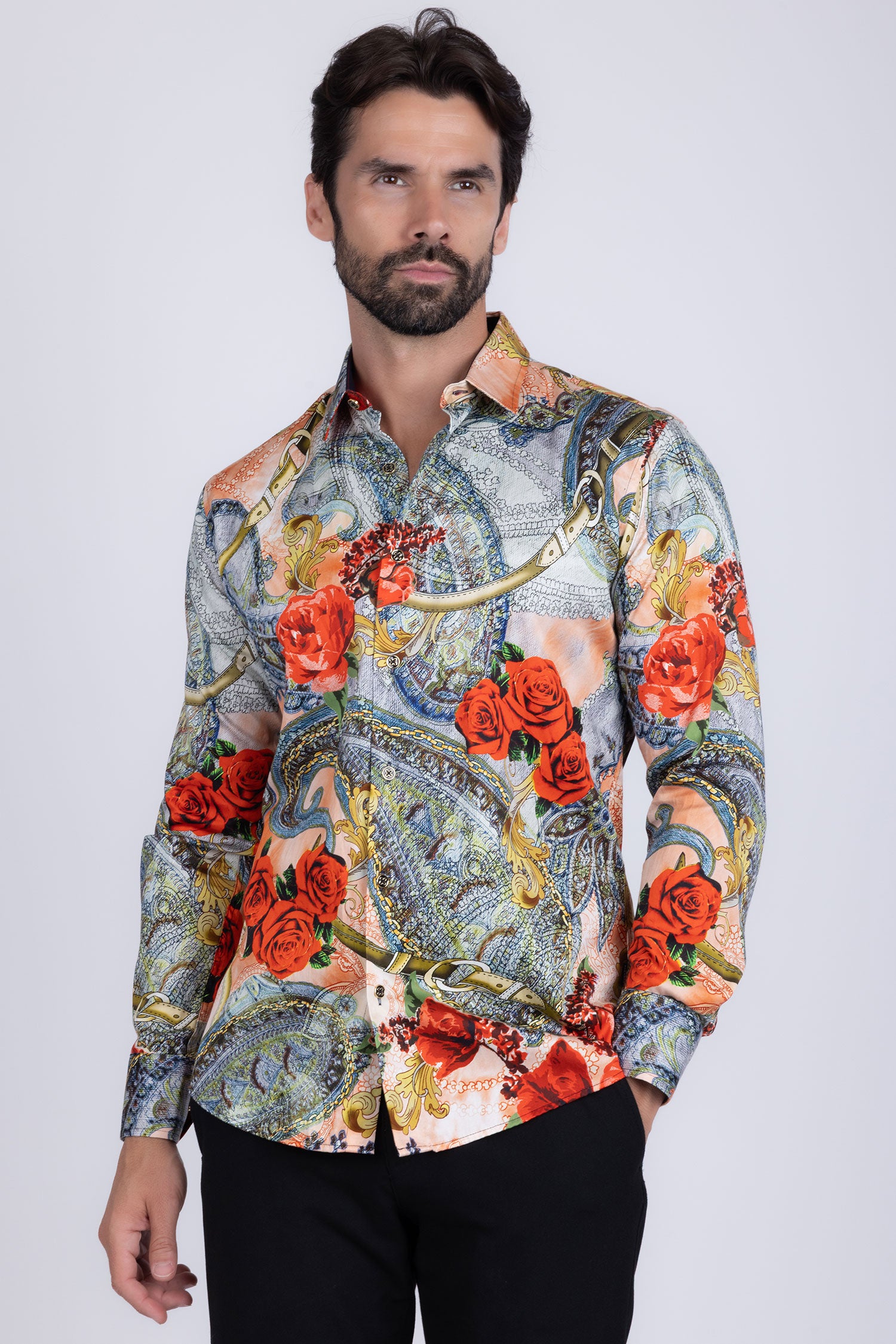 Barabas Men's Casual Button Down Gentlemen Rose Long Sleeve Shirts 2SA09 Gold