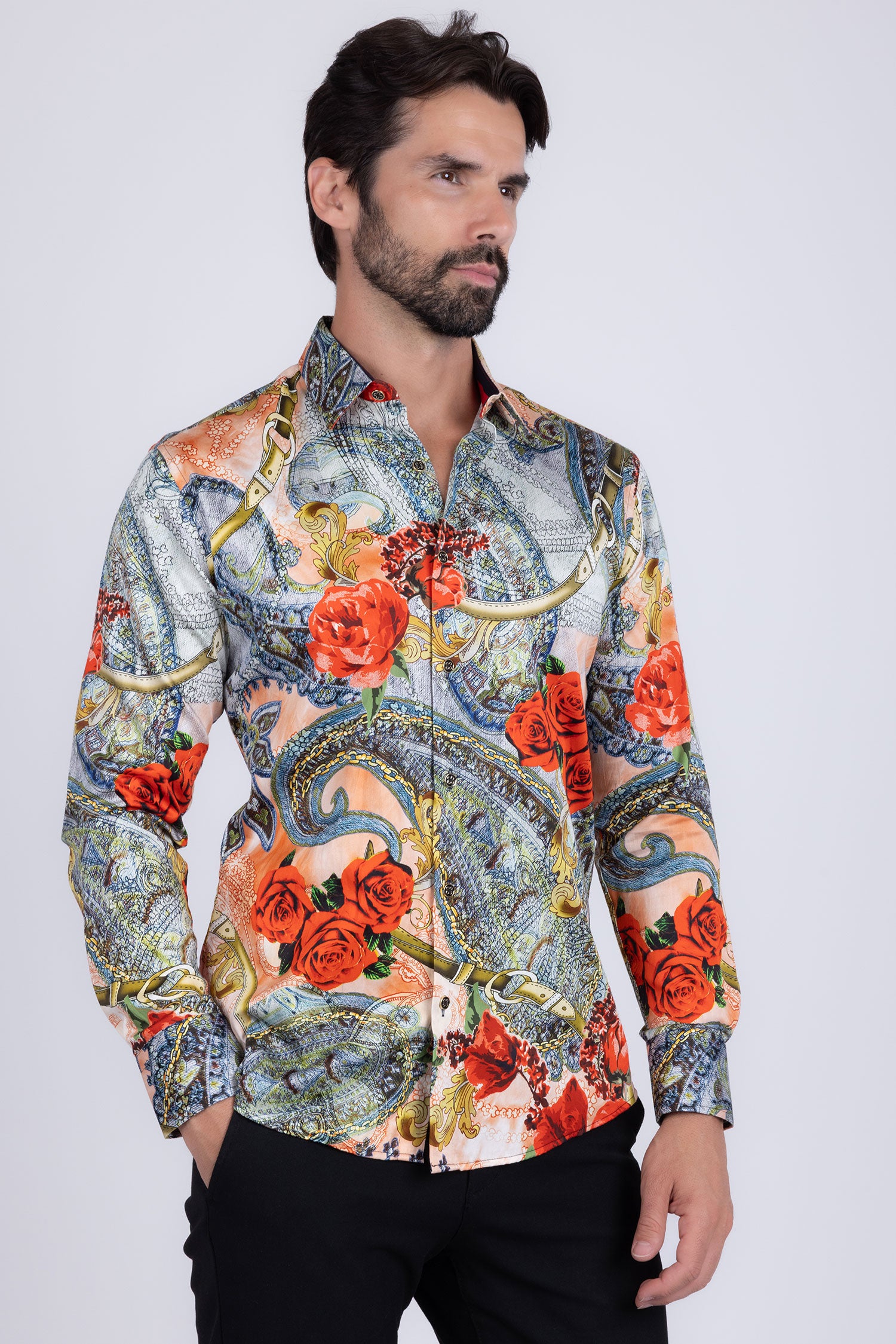 Barabas Men's Casual Button Down Gentlemen Rose Long Sleeve Shirts 2SA09 Orange