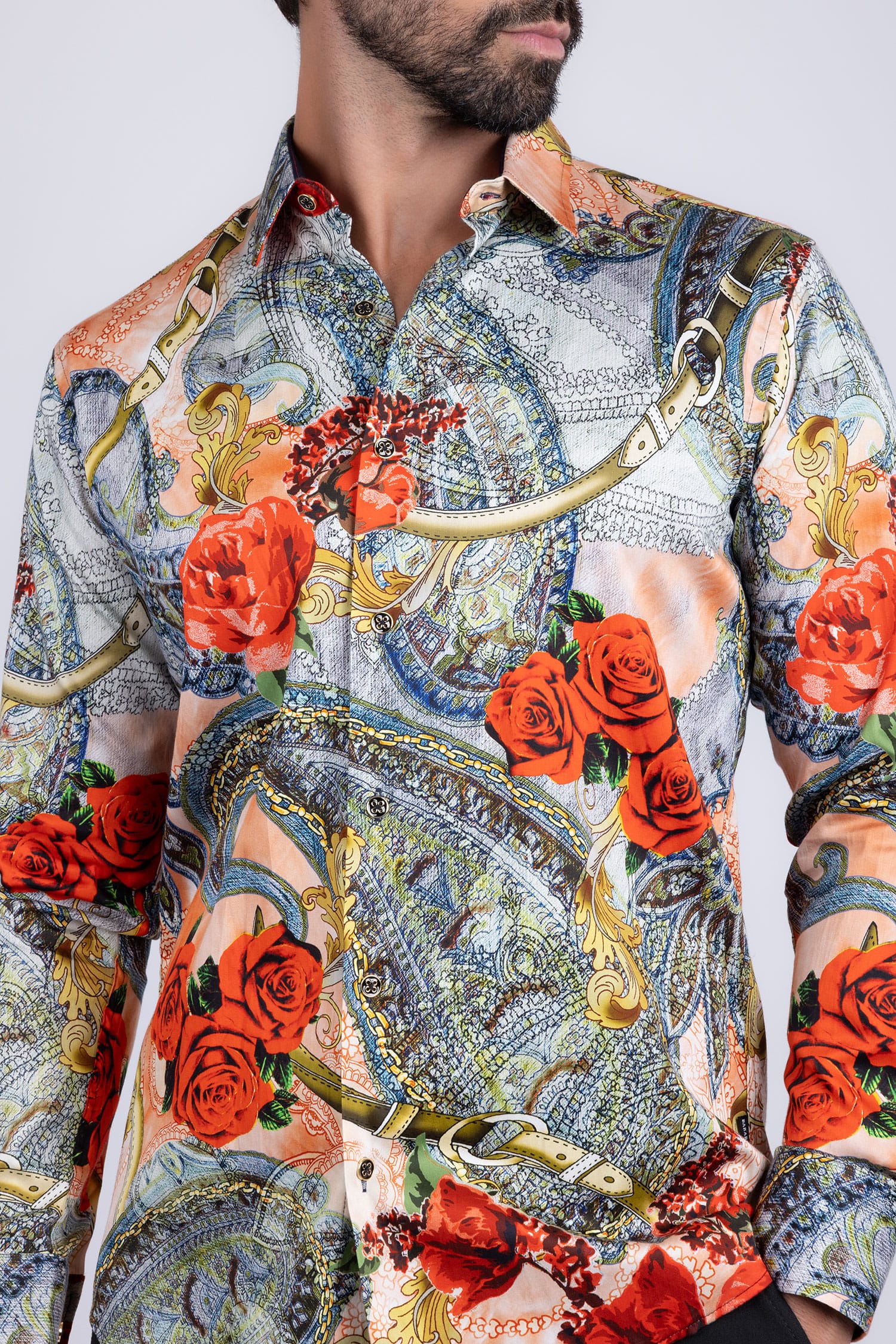 Barabas Men's Casual Button Down Gentlemen Rose Long Sleeve Shirts 2SA09 Orange