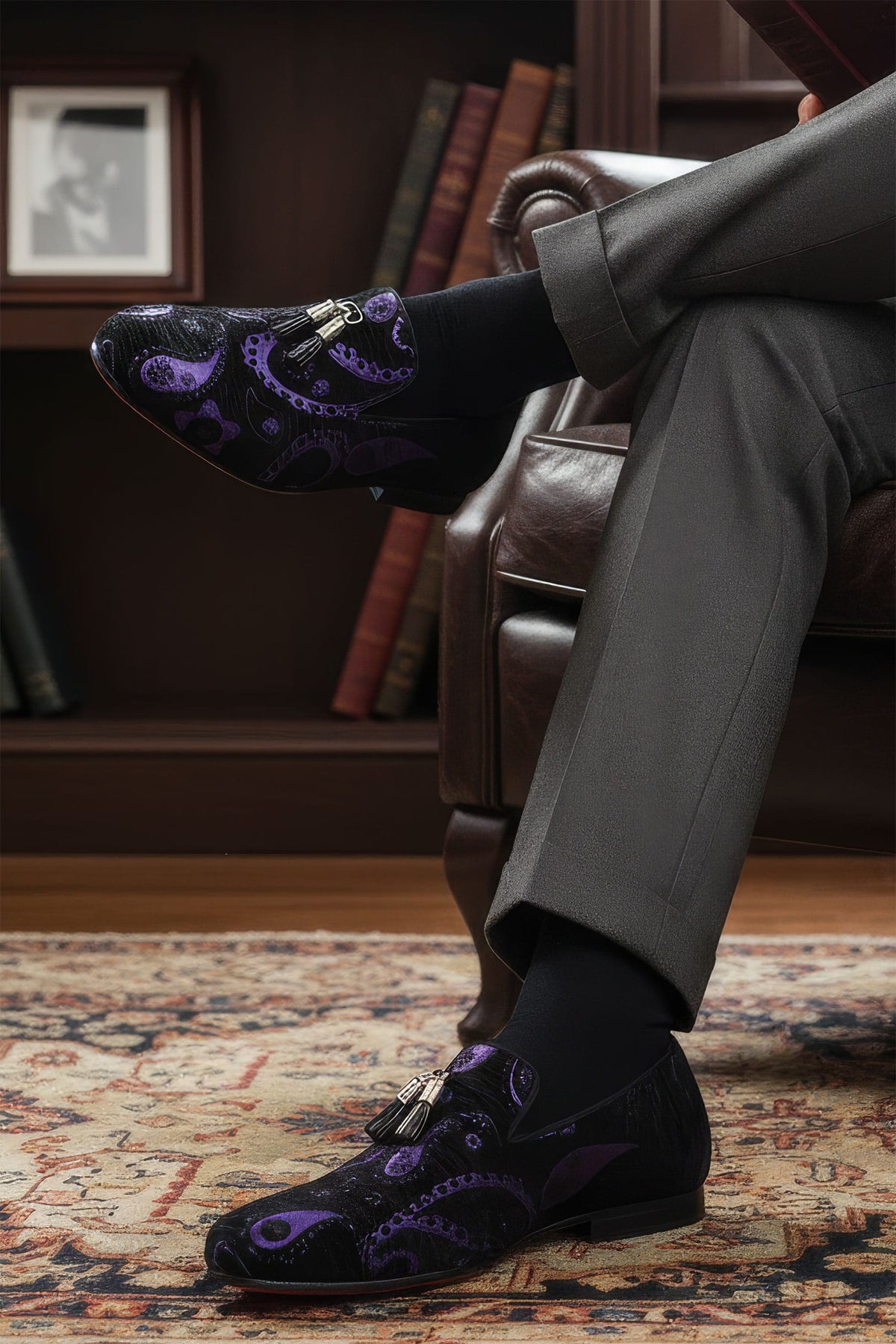 Barabas Men's Paisley Design Tassel Slip On Loafer Shoes 2SH3101 Black Purple