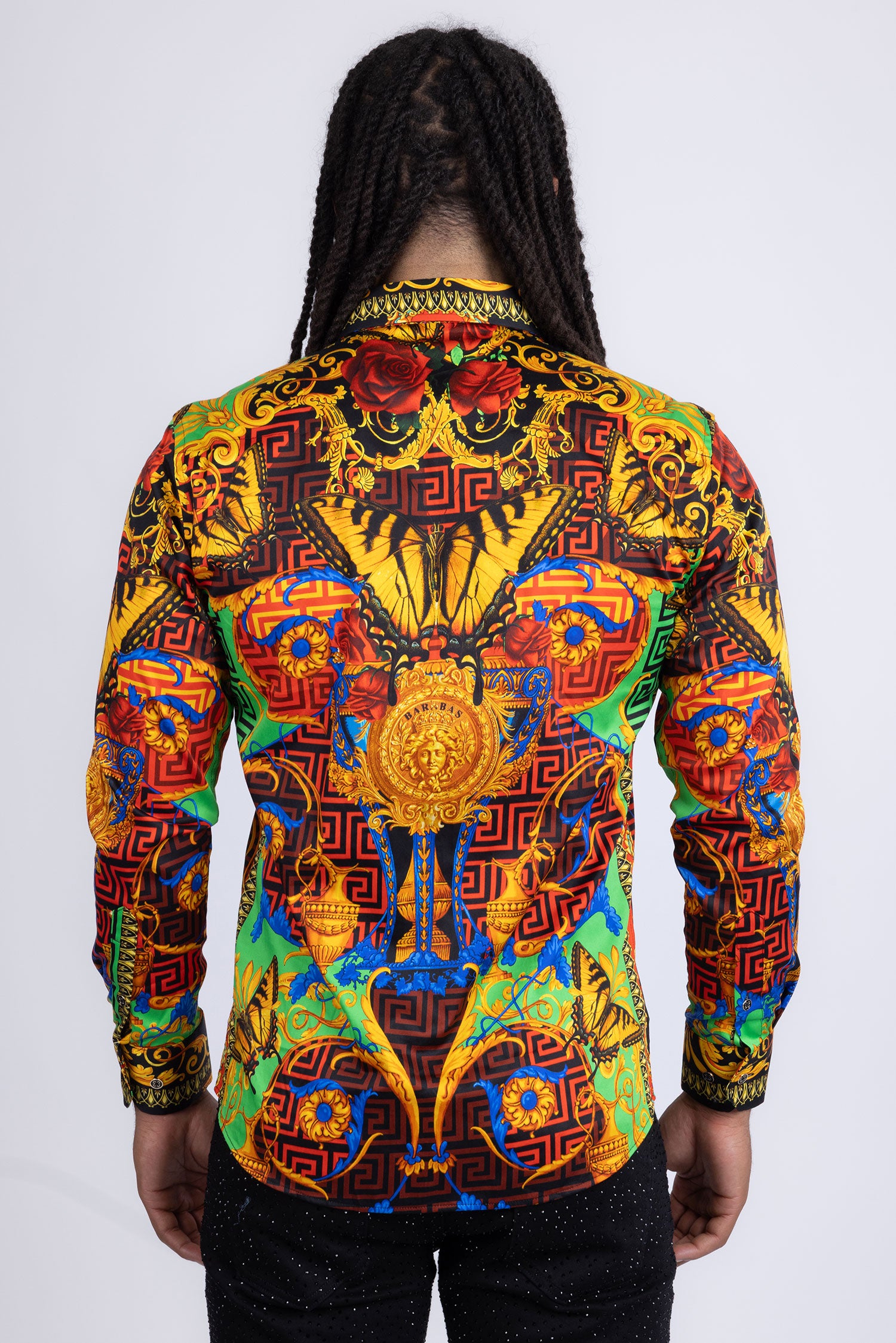 Barabas Men's Medusa Floral Baroque Butterfly Greek Shirt 2SP223 Multi