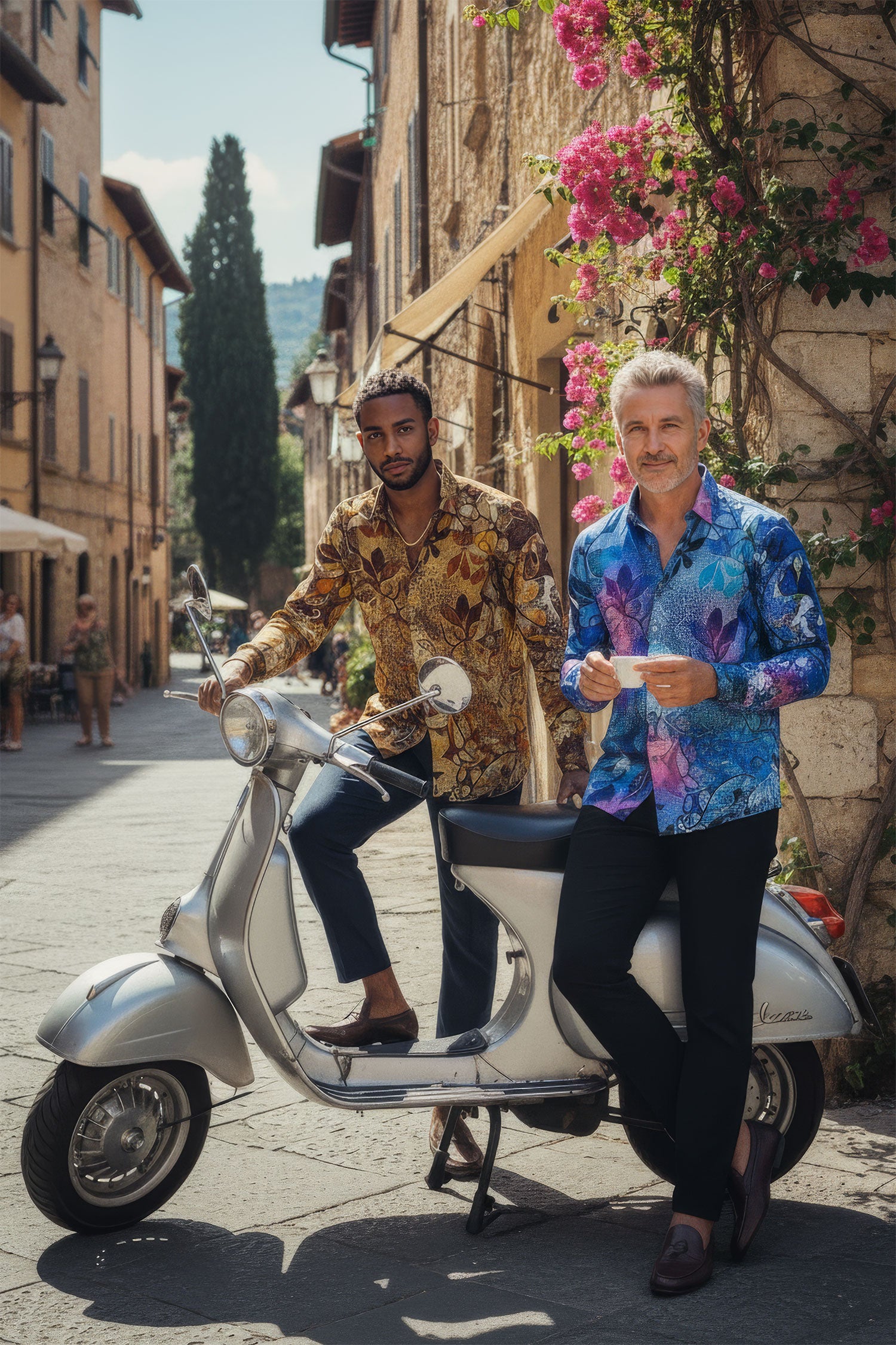 Barabas men's Peacock Abstract printed long sleeve shirts 2SP31 Gold Blue