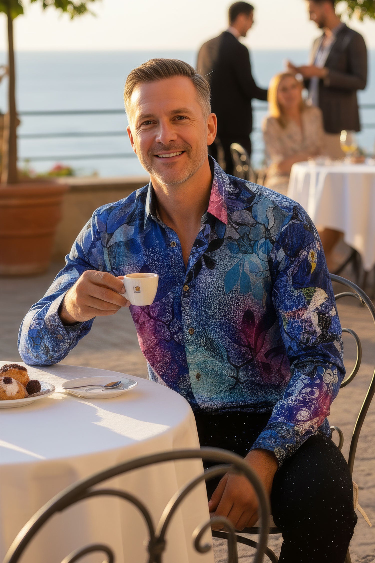 Barabas men's Peacock Abstract printed long sleeve shirts 2SP31 Blue