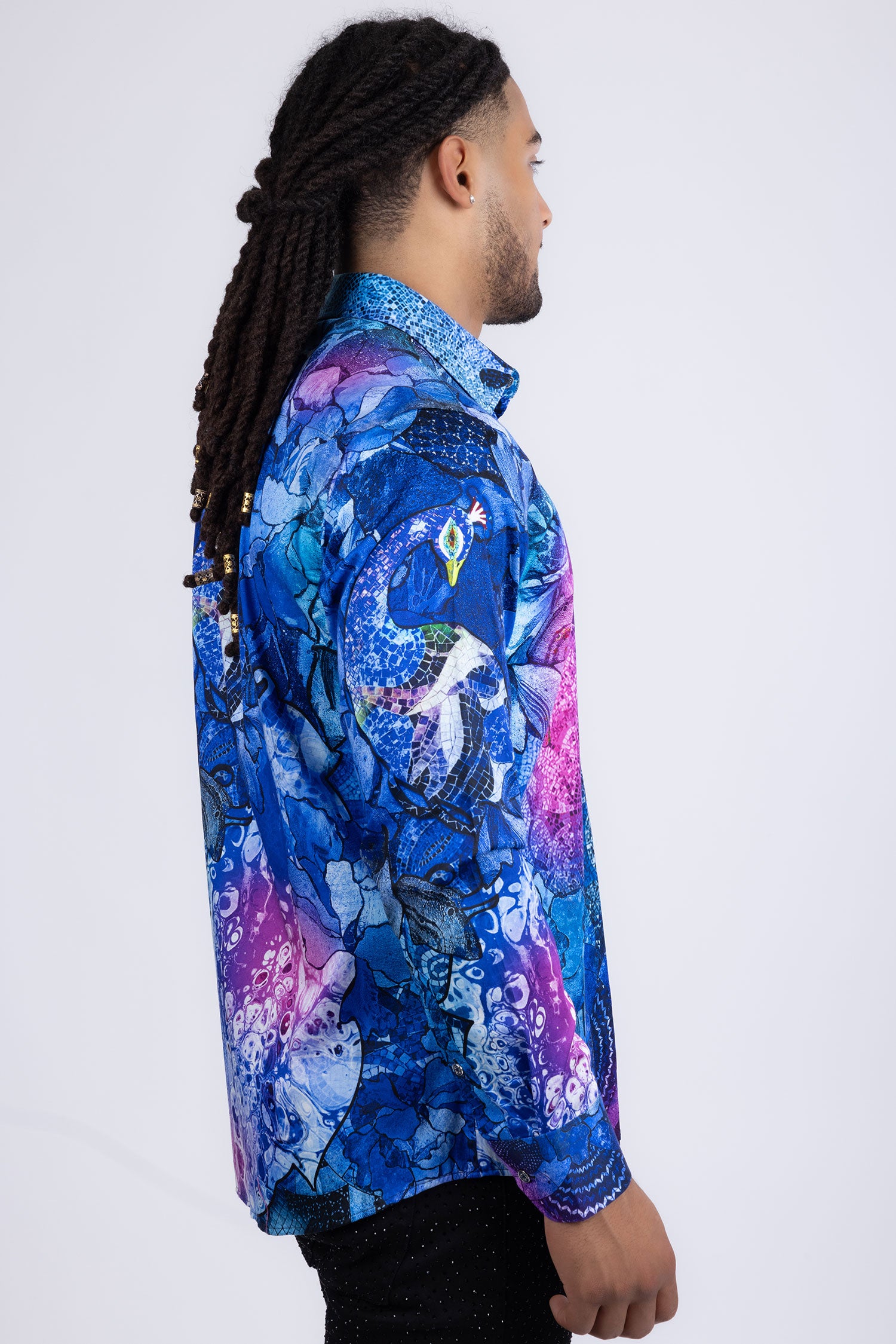 Barabas men's Peacock Abstract printed long sleeve shirts 2SP31 Blue