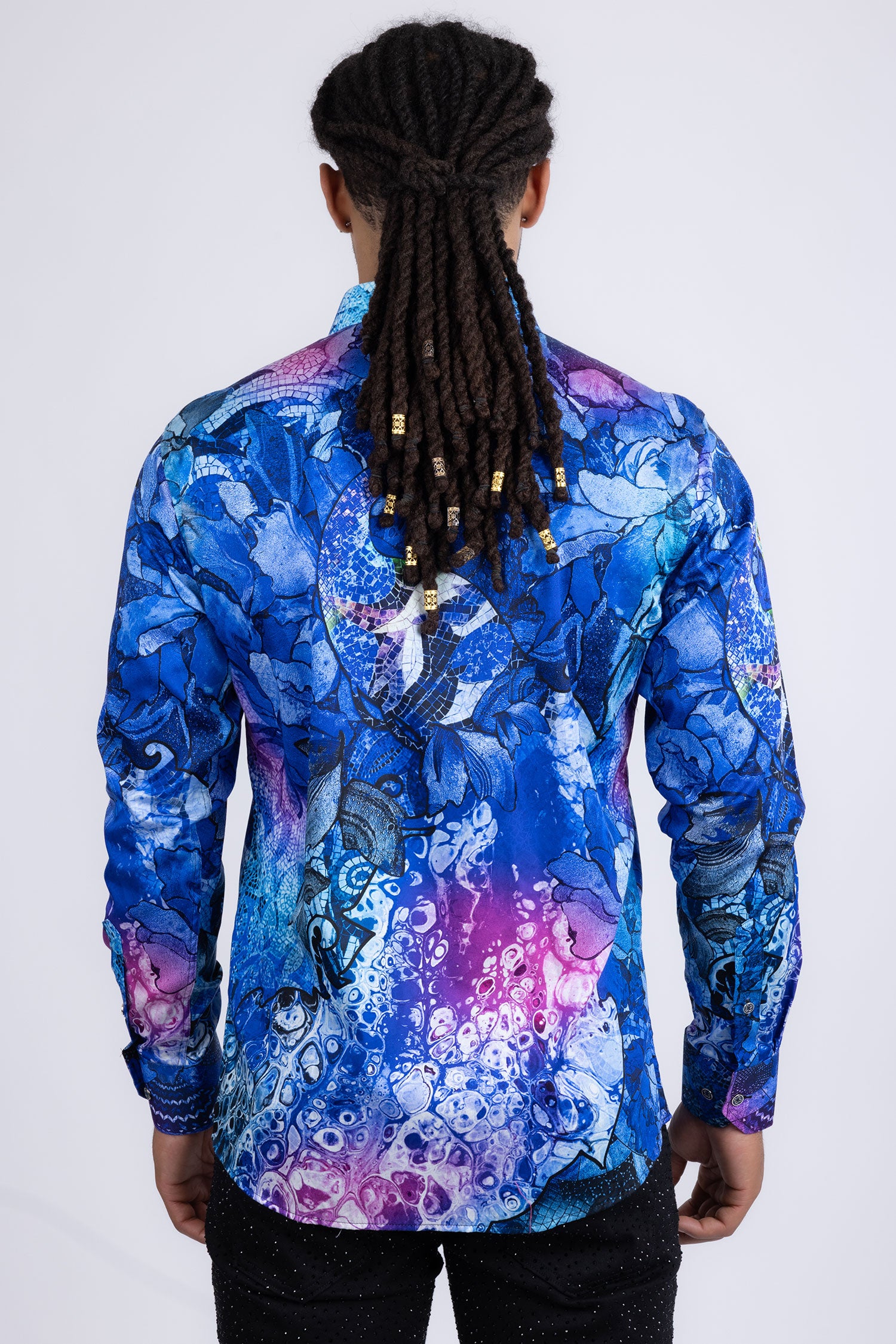 Barabas men's Peacock Abstract printed long sleeve shirts 2SP31 Navy