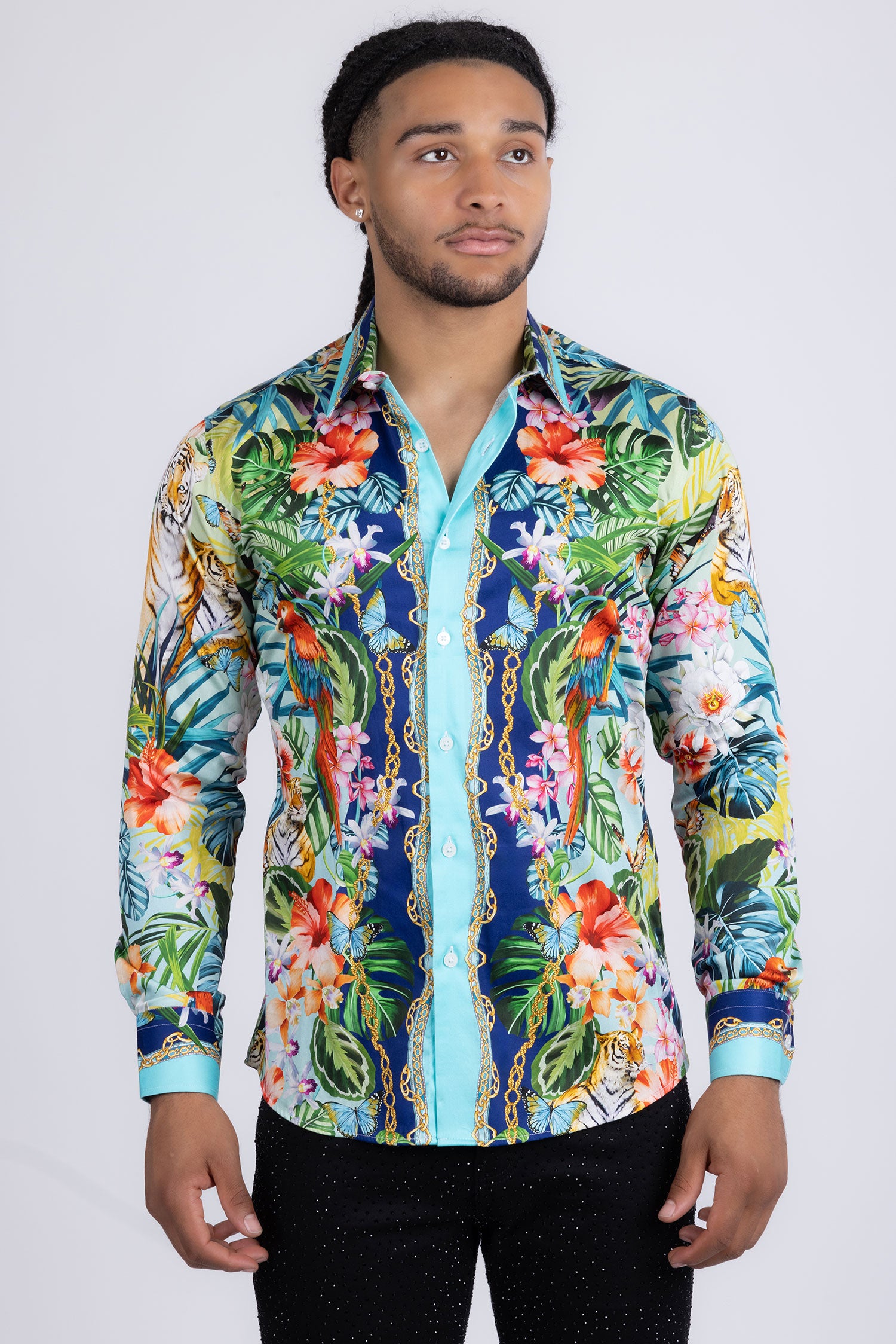 Barabas Men's Tiger Parrot Floral Button Down Dress Shirts 2SP37