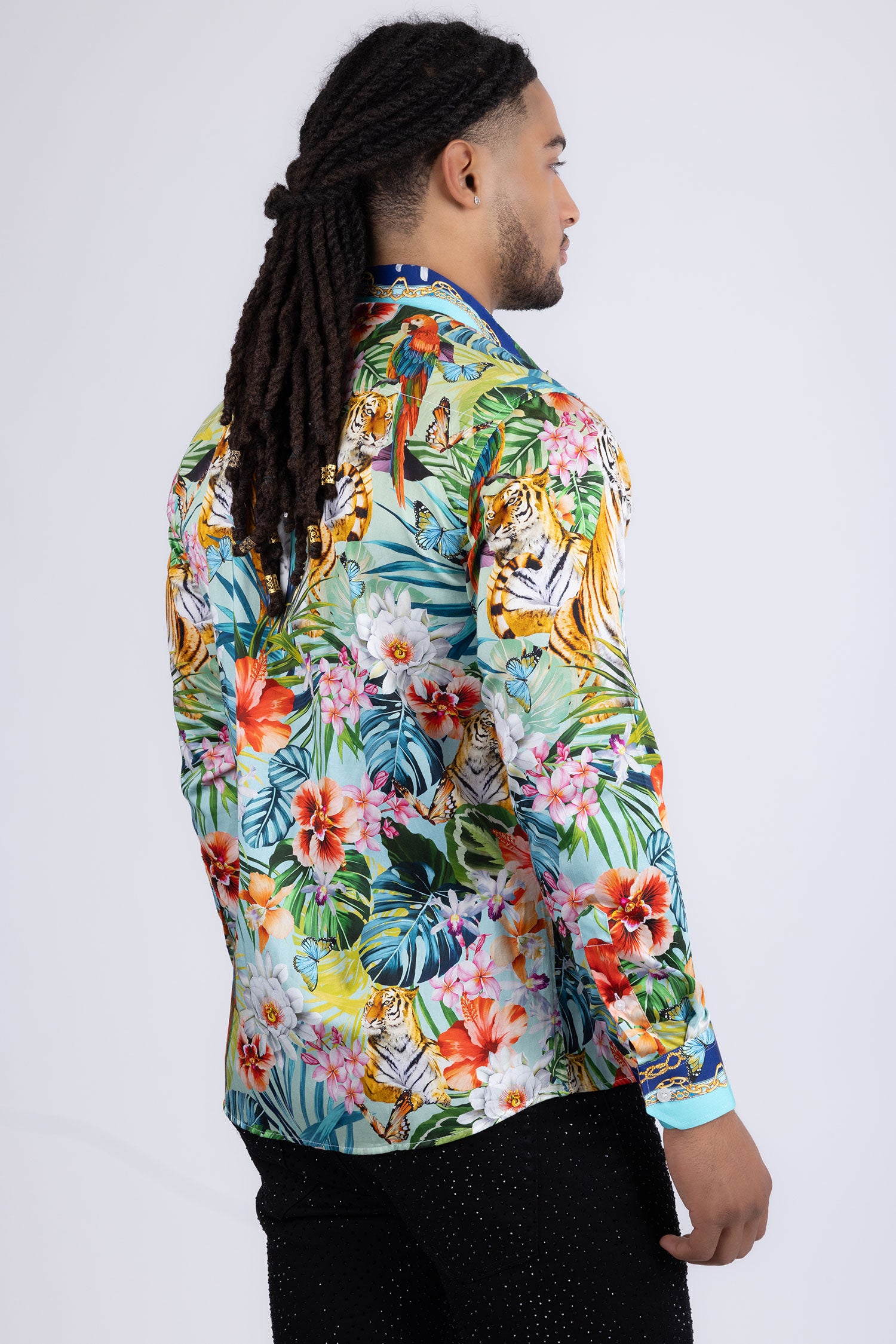 Barabas Men's Tiger Parrot Floral Button Down Dress Shirts 2SP37