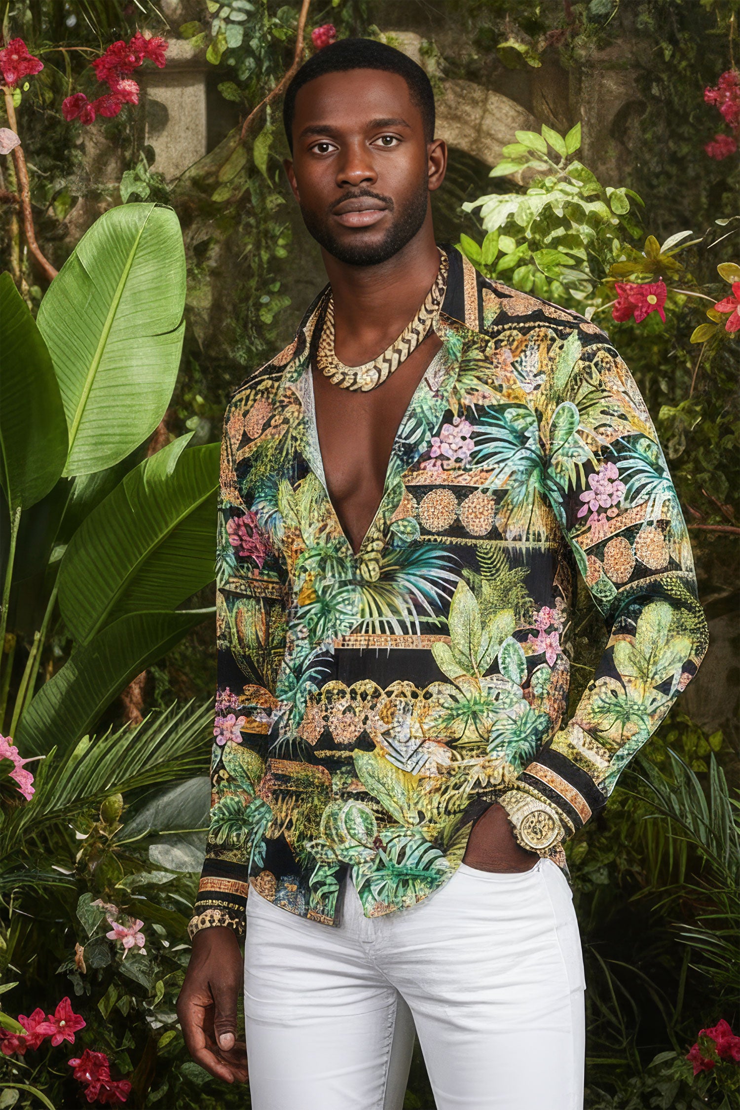 Barabas Men's Floral Printed Casual Cotton Long Sleeve Shirts 2SP39