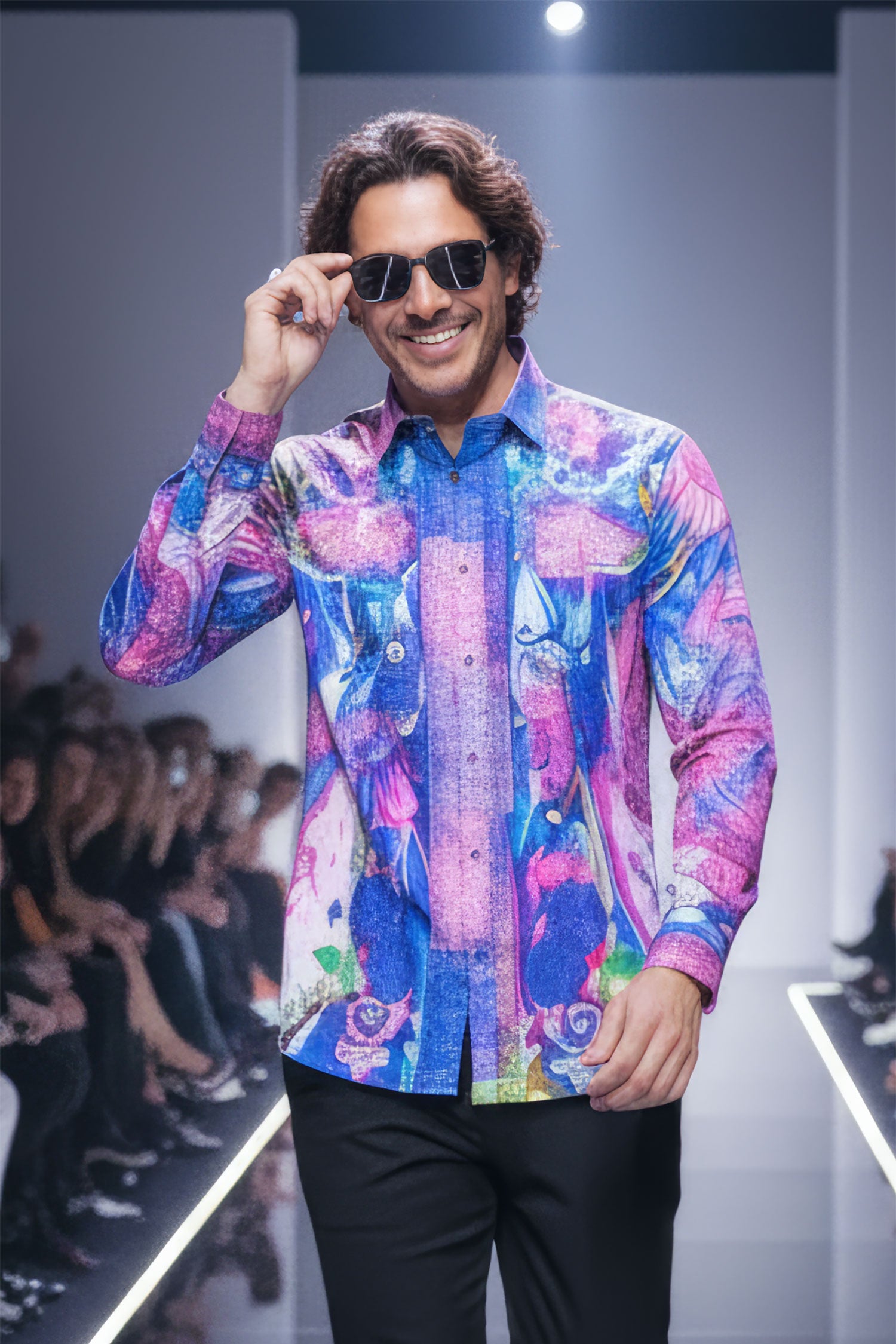 BARABAS Men's Rhinestone Medusa Floral Printed Baroque Shirt 2SPR222