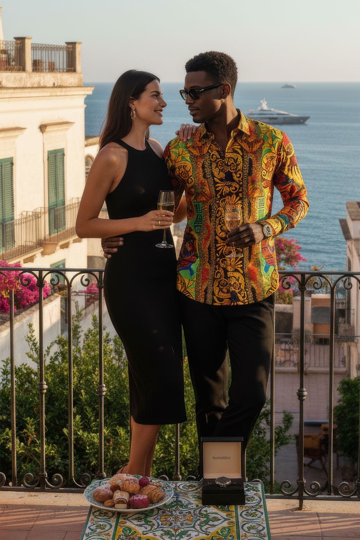 BARABAS Men's Rhinestone Medusa Floral Baroque Butterfly Shirt 2SPR223 Multi