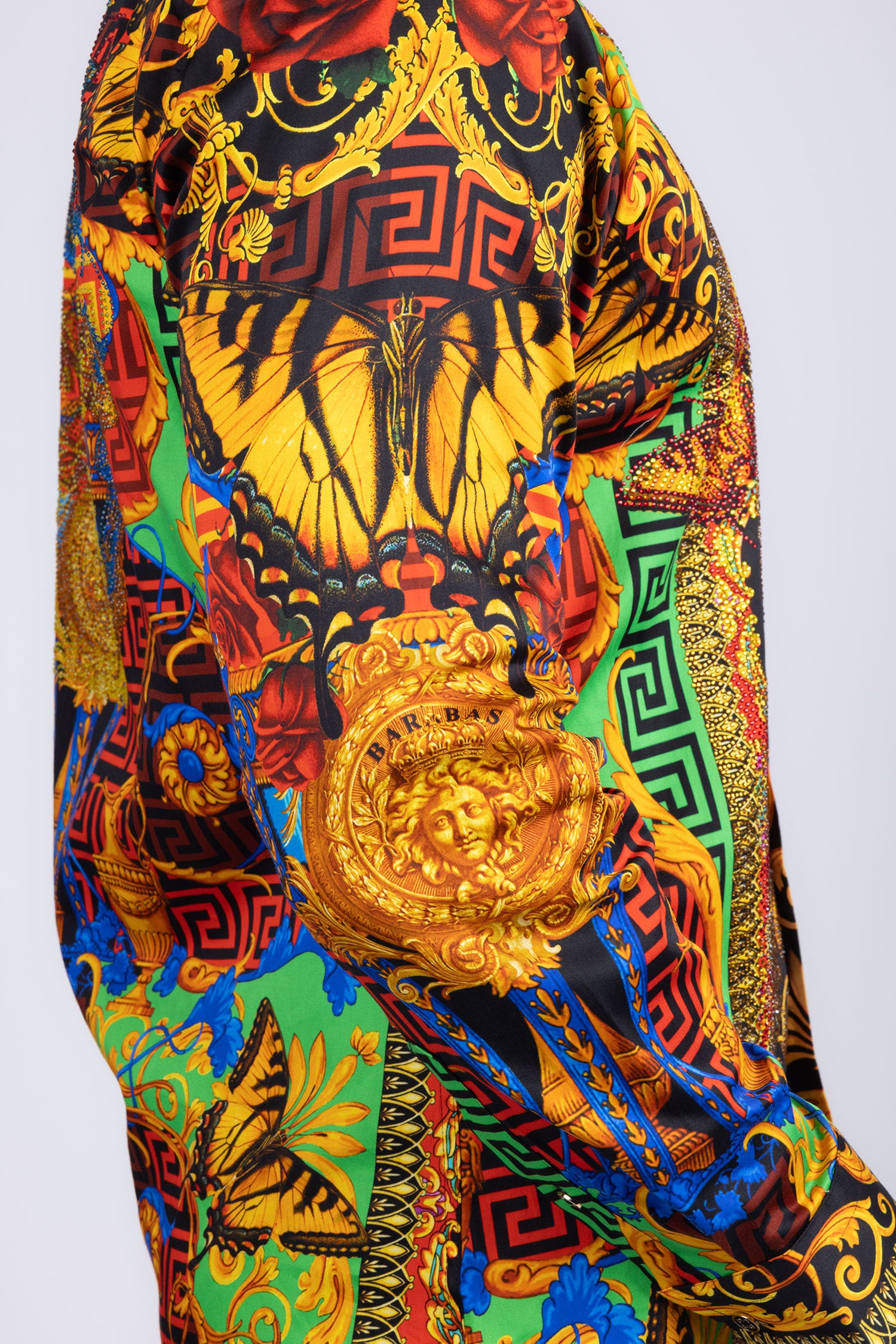 BARABAS Men's Rhinestone Medusa Floral Baroque Butterfly Shirt 2SPR223 Multi