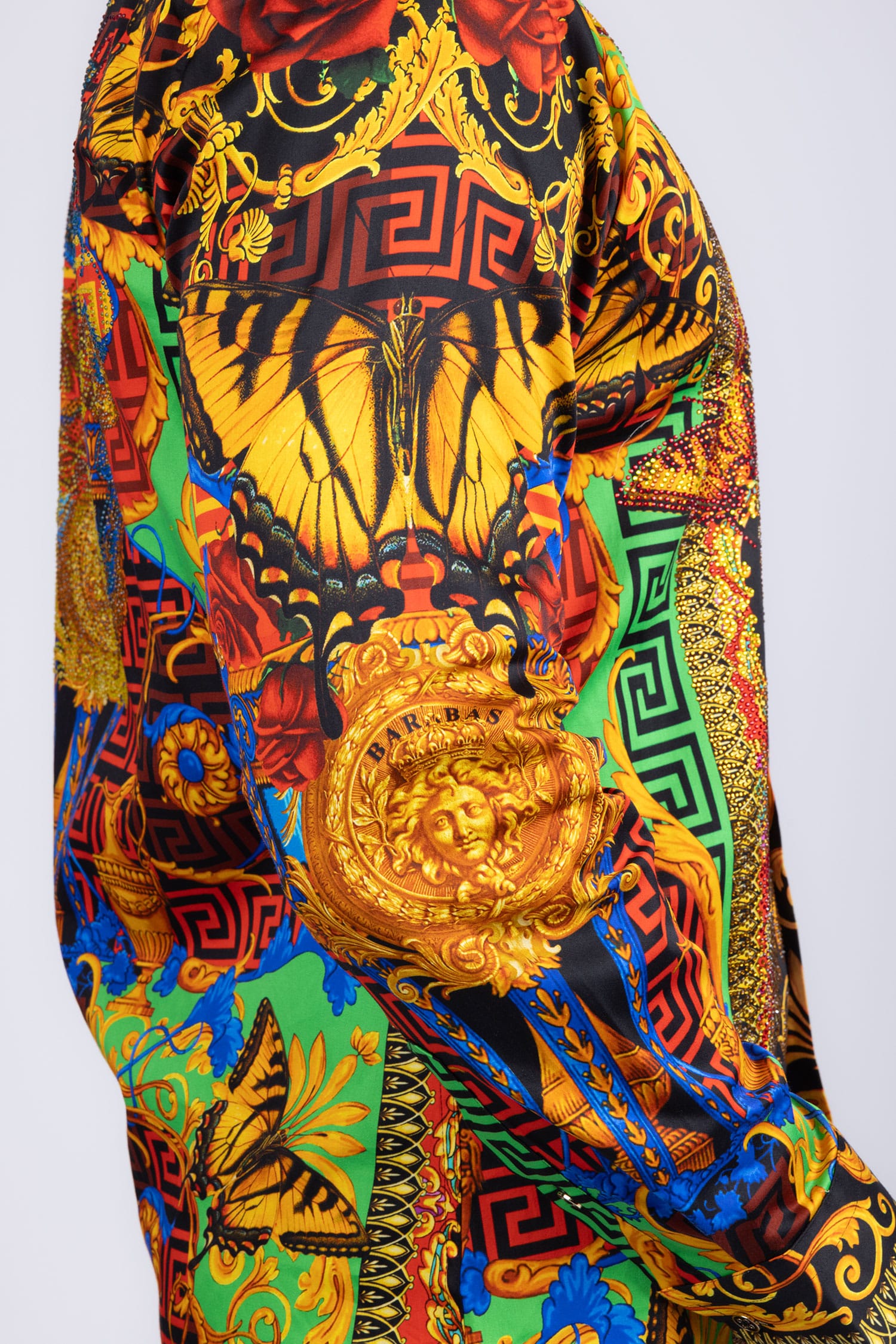 BARABAS Men's Rhinestone Medusa Floral Baroque Butterfly Shirt 2SPR223 Multi
