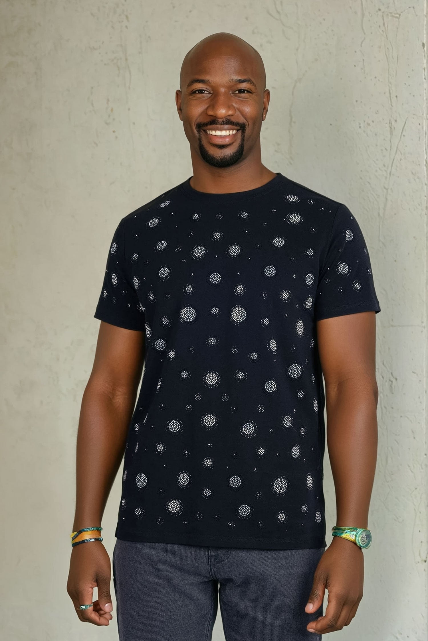 Barabas Men's Diamond Round Shape Stones Prints Graphic Shirts 2STR4 Black Silver