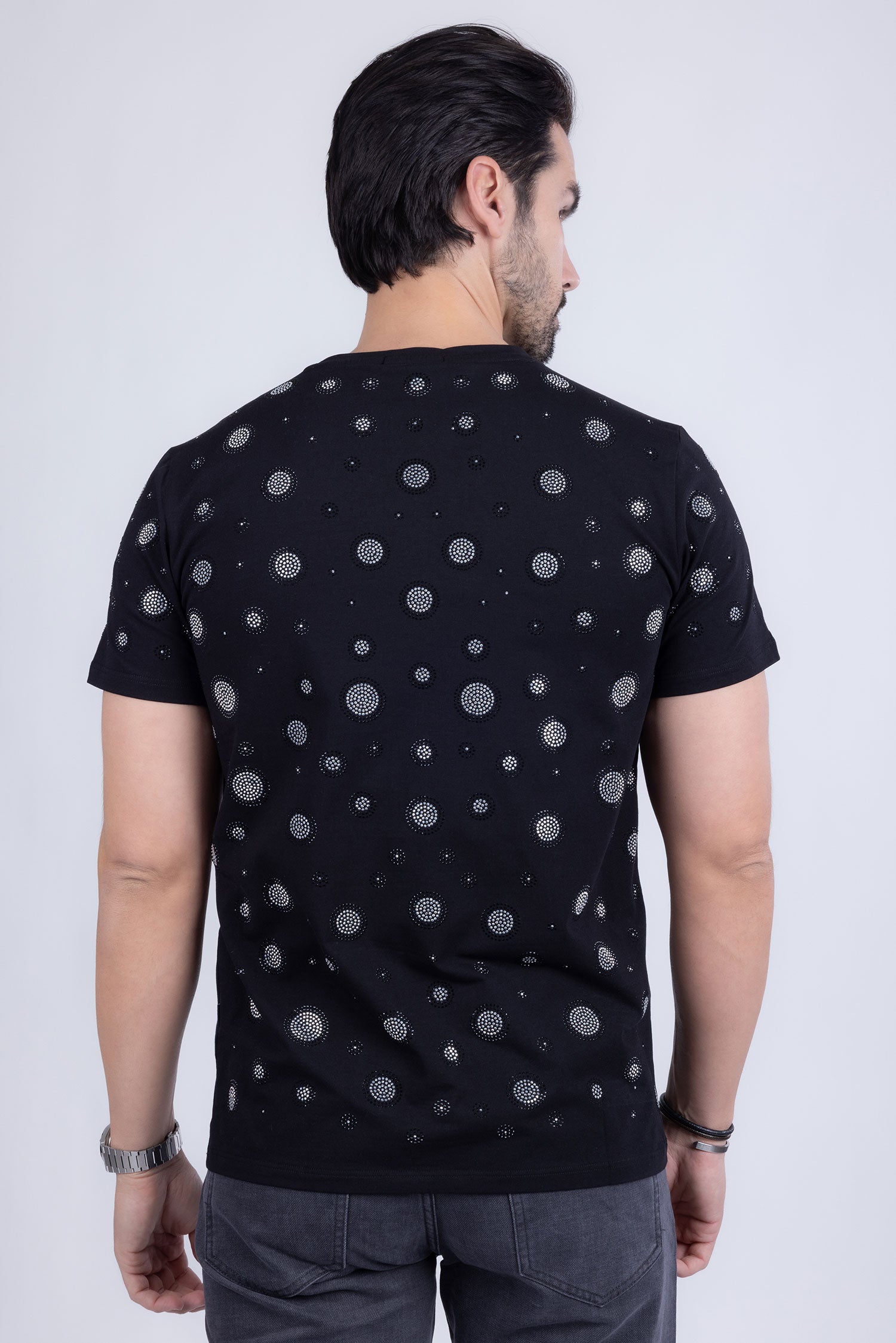 Barabas Men's Diamond Round Shape Stones Prints Graphic Shirts 2STR4 Black Silver