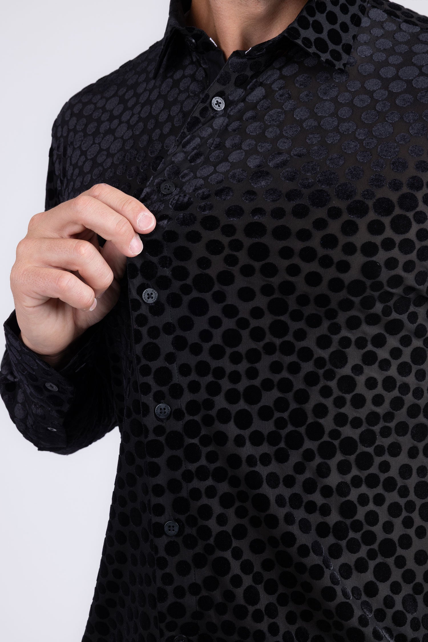 BARABAS Men's Polka Dotted See Through Long Sleeve Shirt 2SVL11 Black