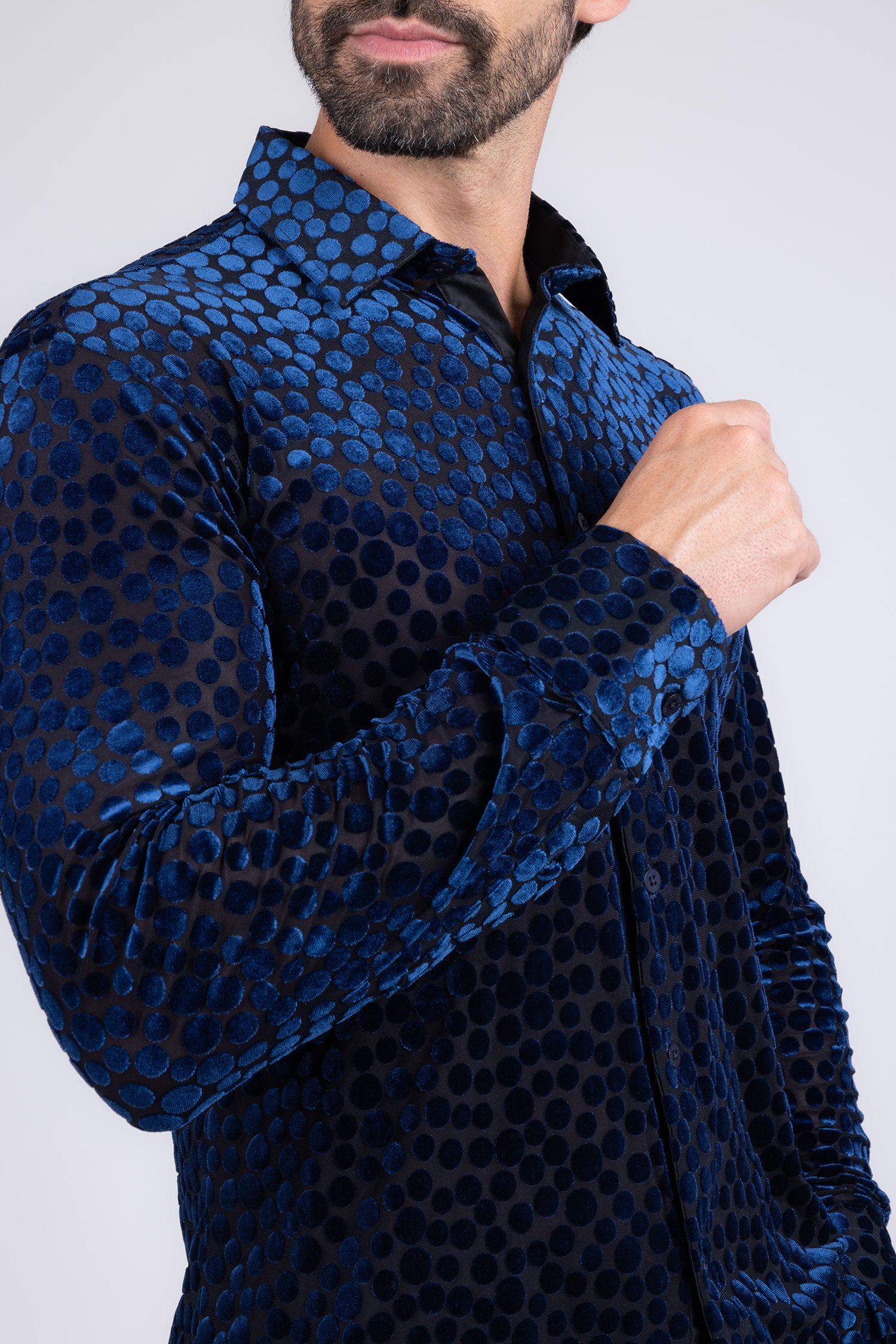BARABAS Men's Polka Dotted See Through Long Sleeve Shirt 2SVL11 Navy