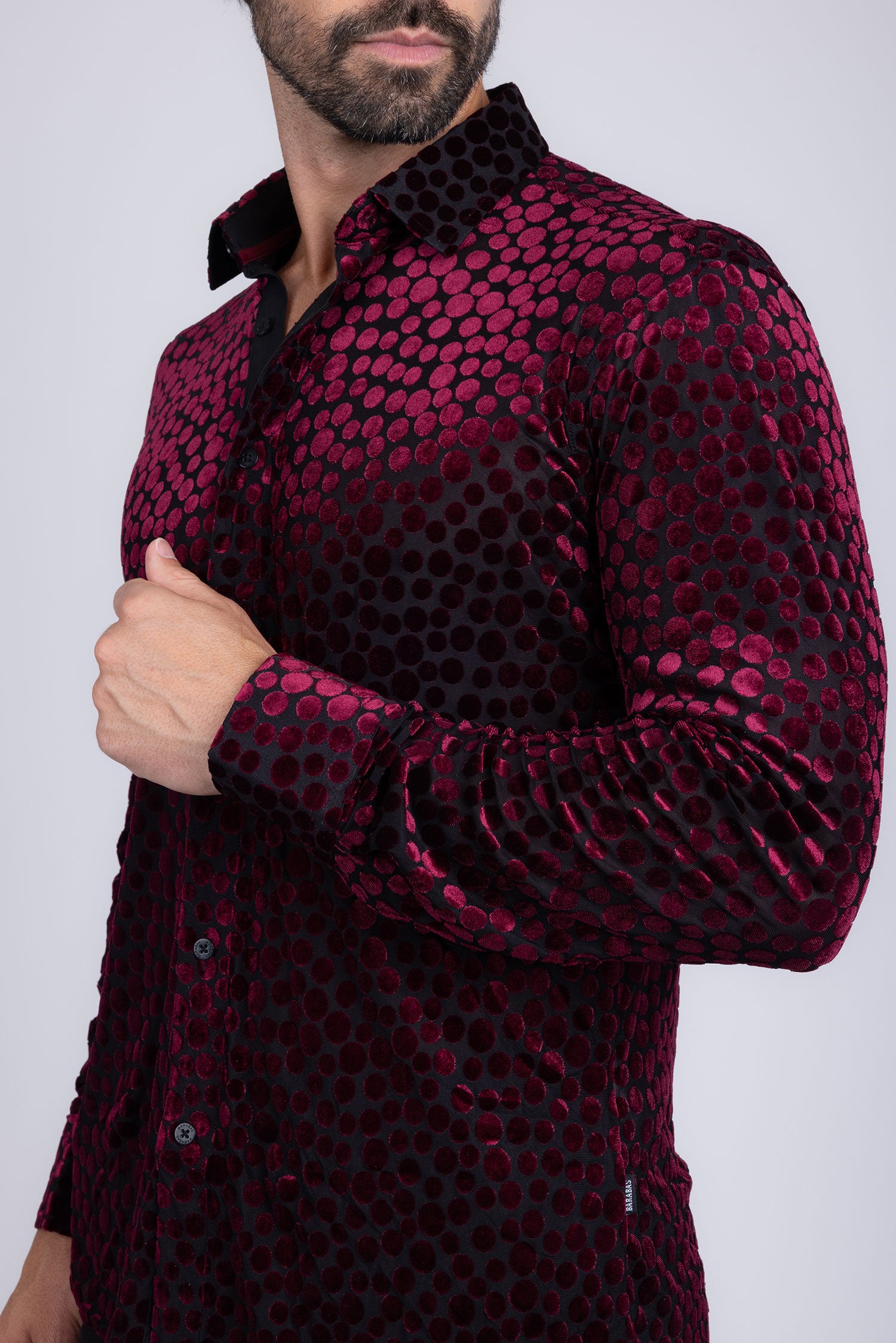 BARABAS Men's Polka Dotted See Through Long Sleeve Shirt 2SVL11 Wine