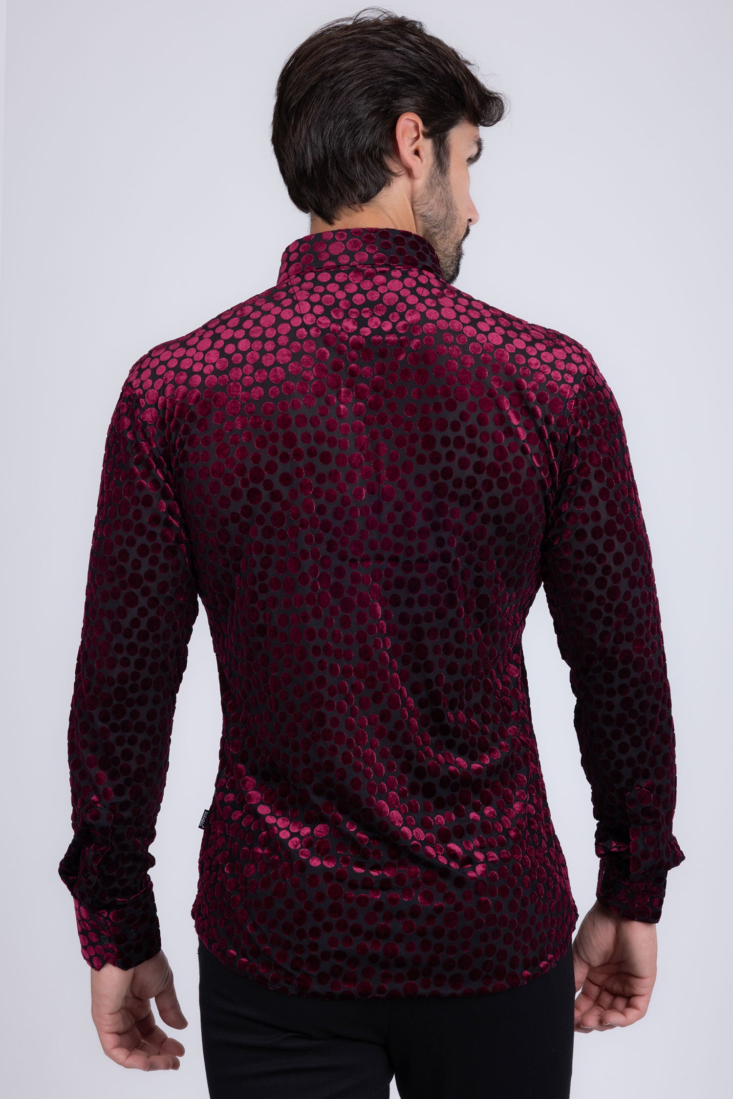 BARABAS Men's Polka Dotted See Through Long Sleeve Shirt 2SVL11 Wine