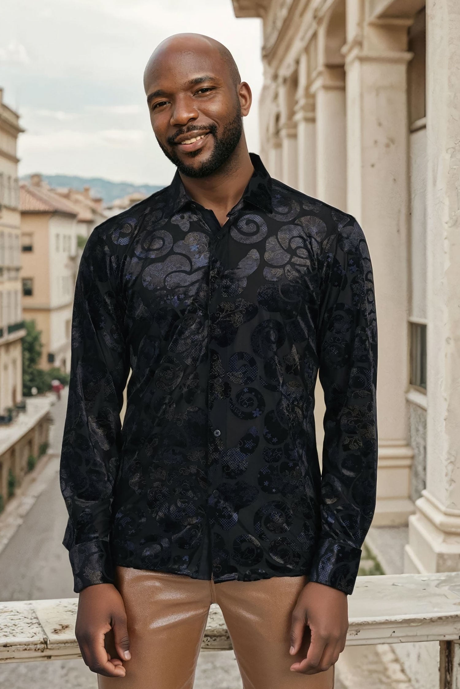 BARABAS Men's See Through Floral Long Sleeve Button Down Shirt 2SVL14 Black