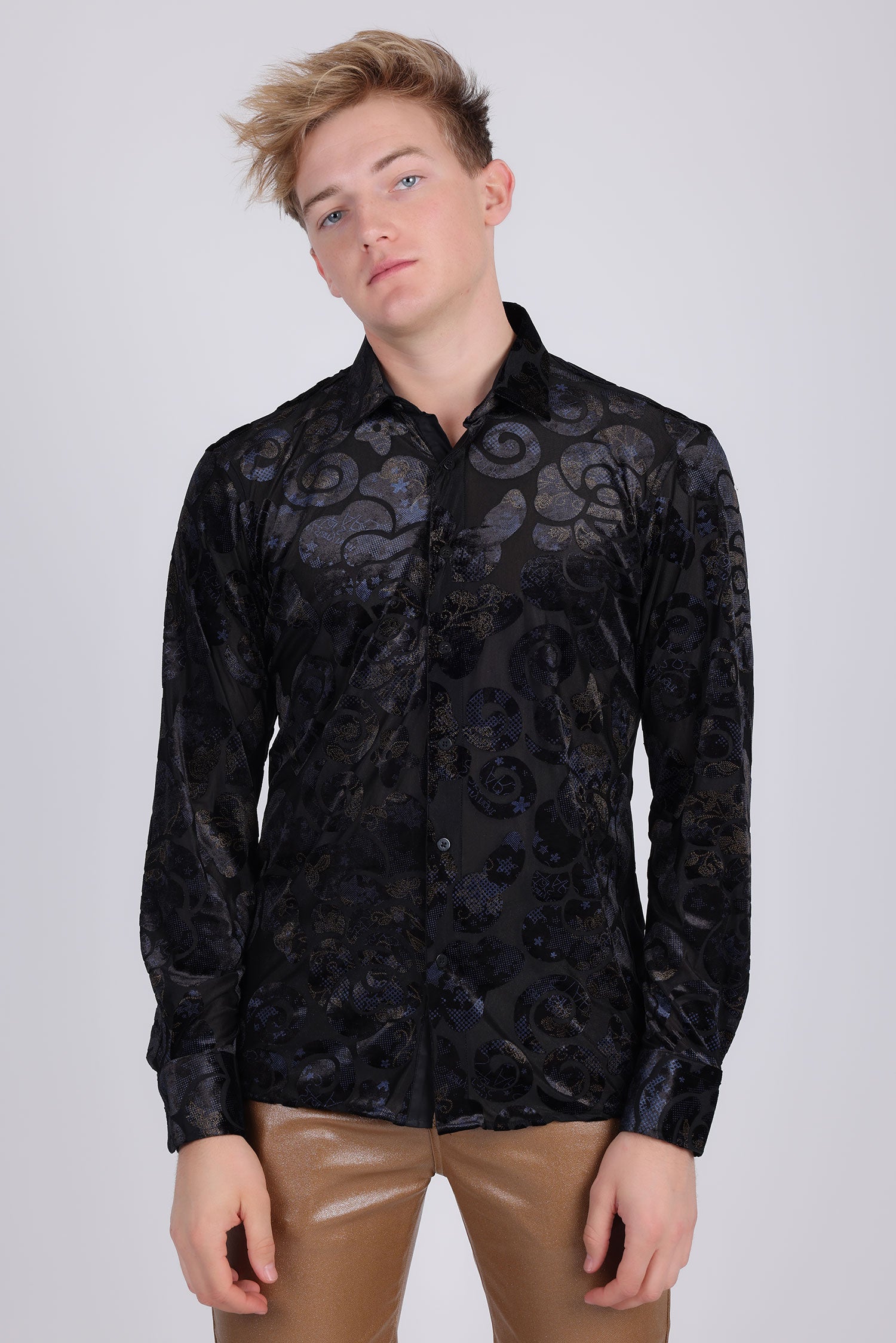 BARABAS Men's See Through Floral Long Sleeve Button Down Shirt 2SVL14 Black