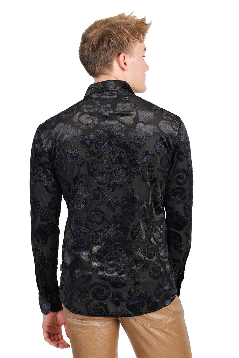 BARABAS Men's See Through Floral Long Sleeve Button Down Shirt 2SVL14