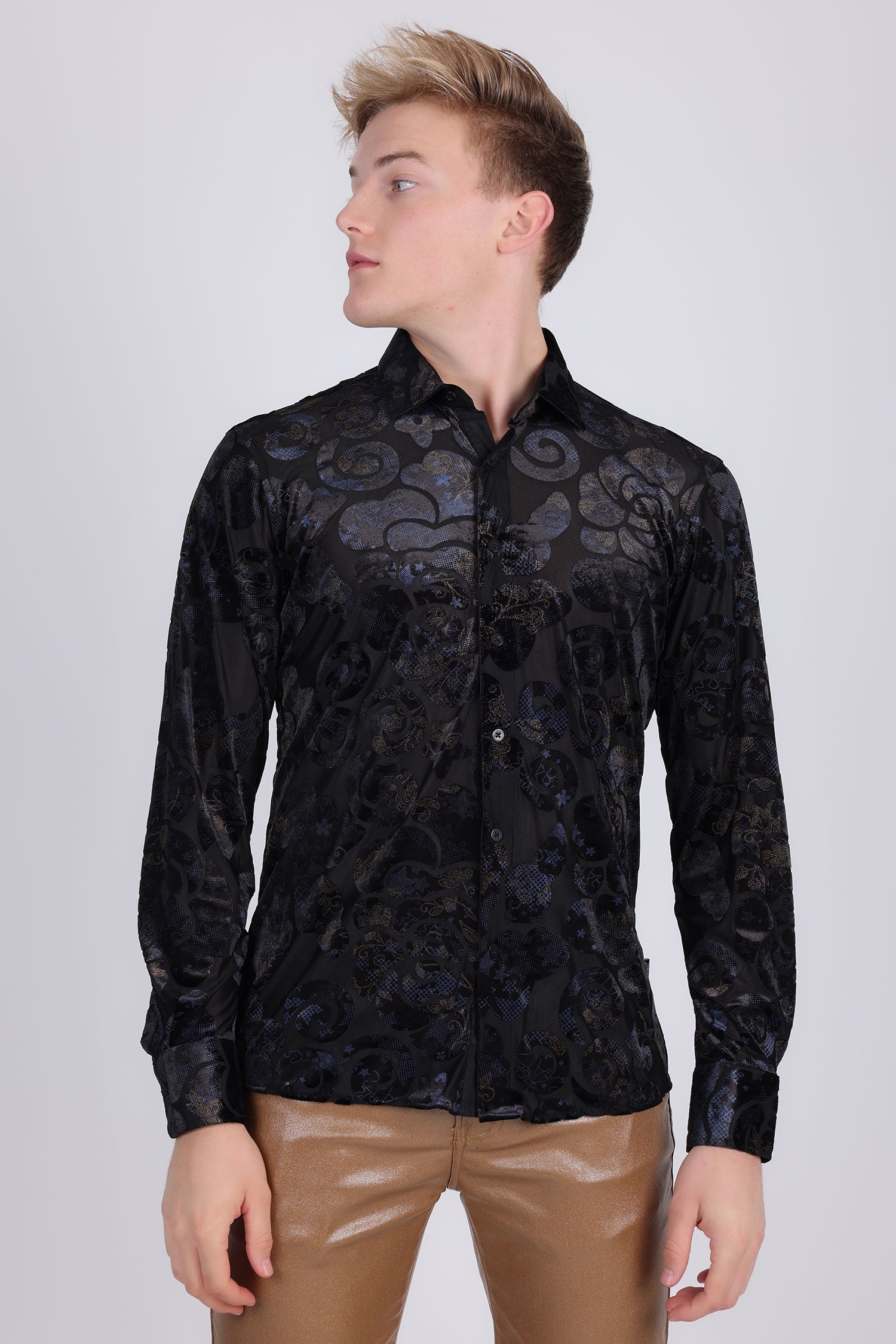 BARABAS Men's See Through Floral Long Sleeve Button Down Shirt 2SVL14 Black