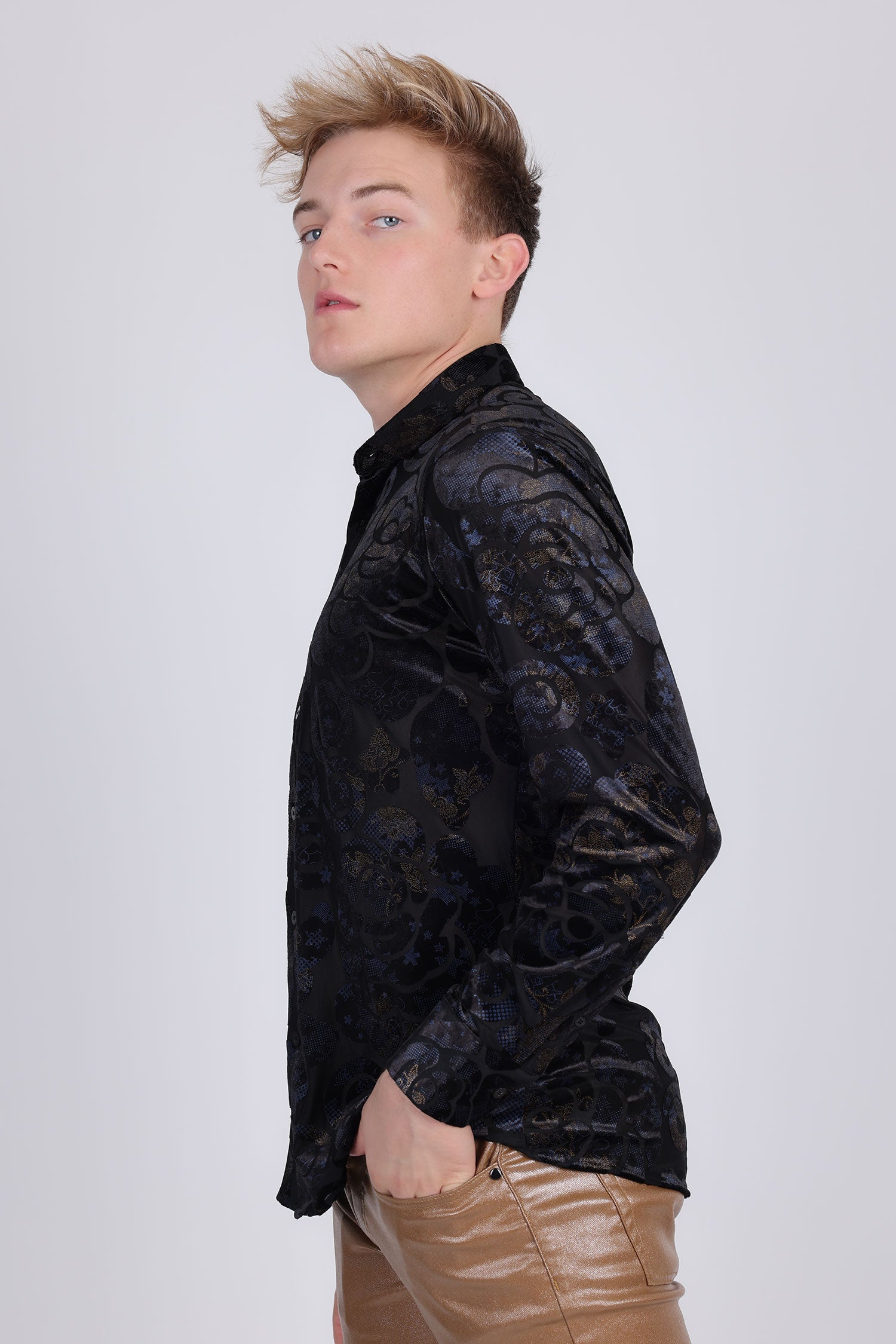 BARABAS Men's See Through Floral Long Sleeve Button Down Shirt 2SVL14 Black
