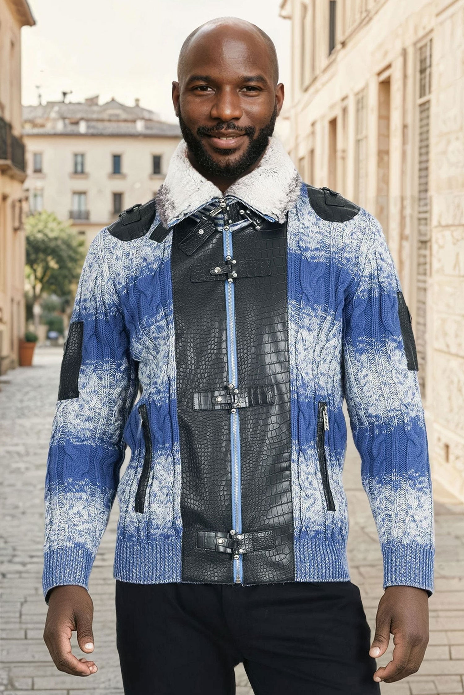 Barabas Men's Zipper Stand collar Animal Print Winter Jacket 2SWZ1 Blue
