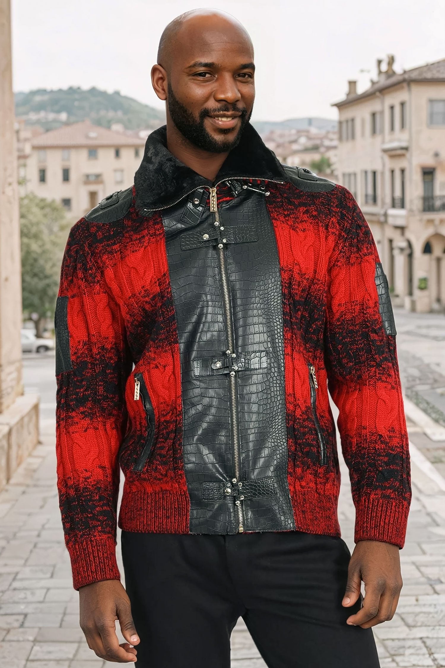 Barabas Men's Zipper Stand collar Animal Print Winter Jacket 2SWZ1 Red