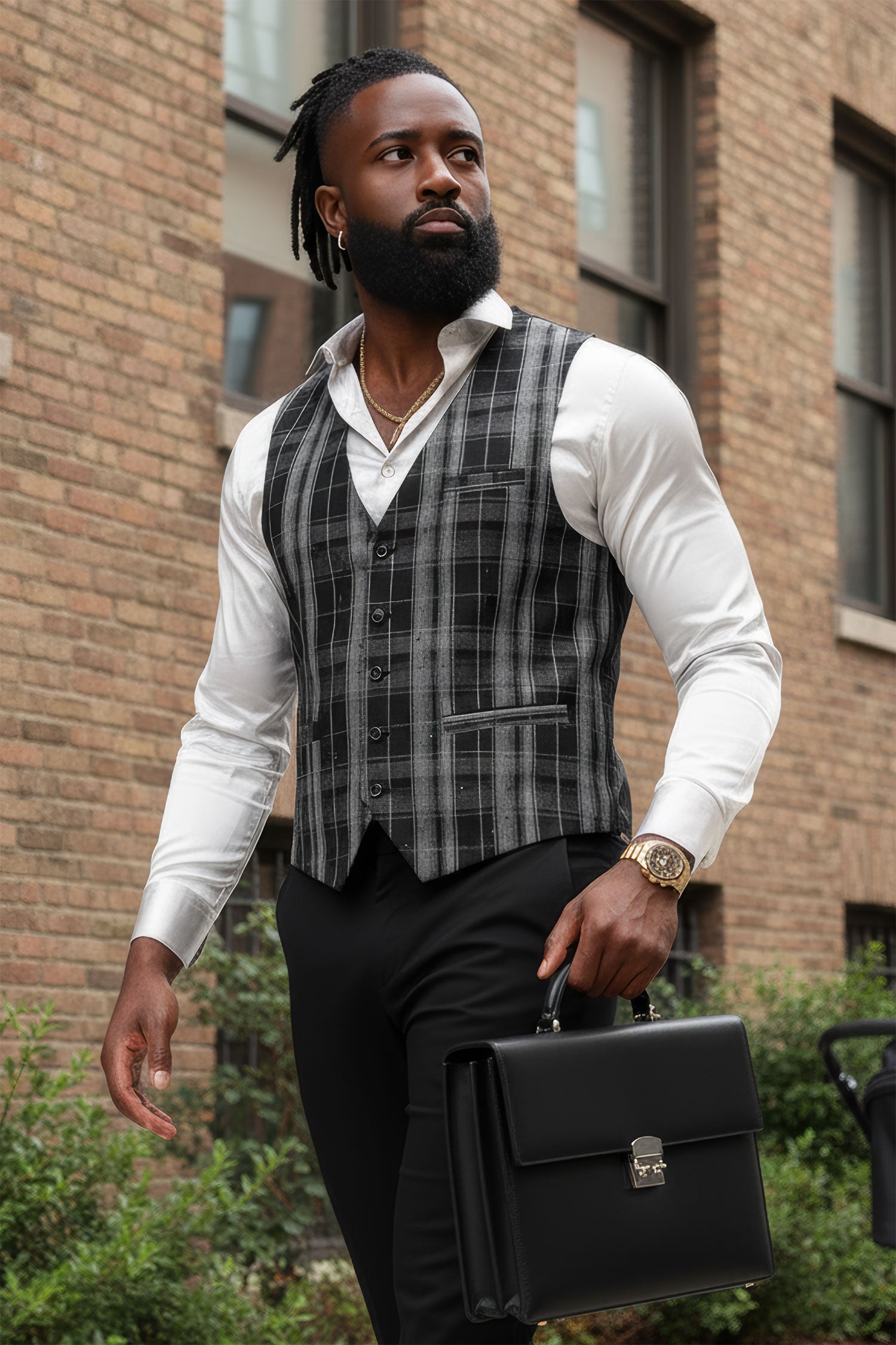 Barabas Men's Checkered Plaid Black Grey Green Dress Vest 2VP193 Black Grey