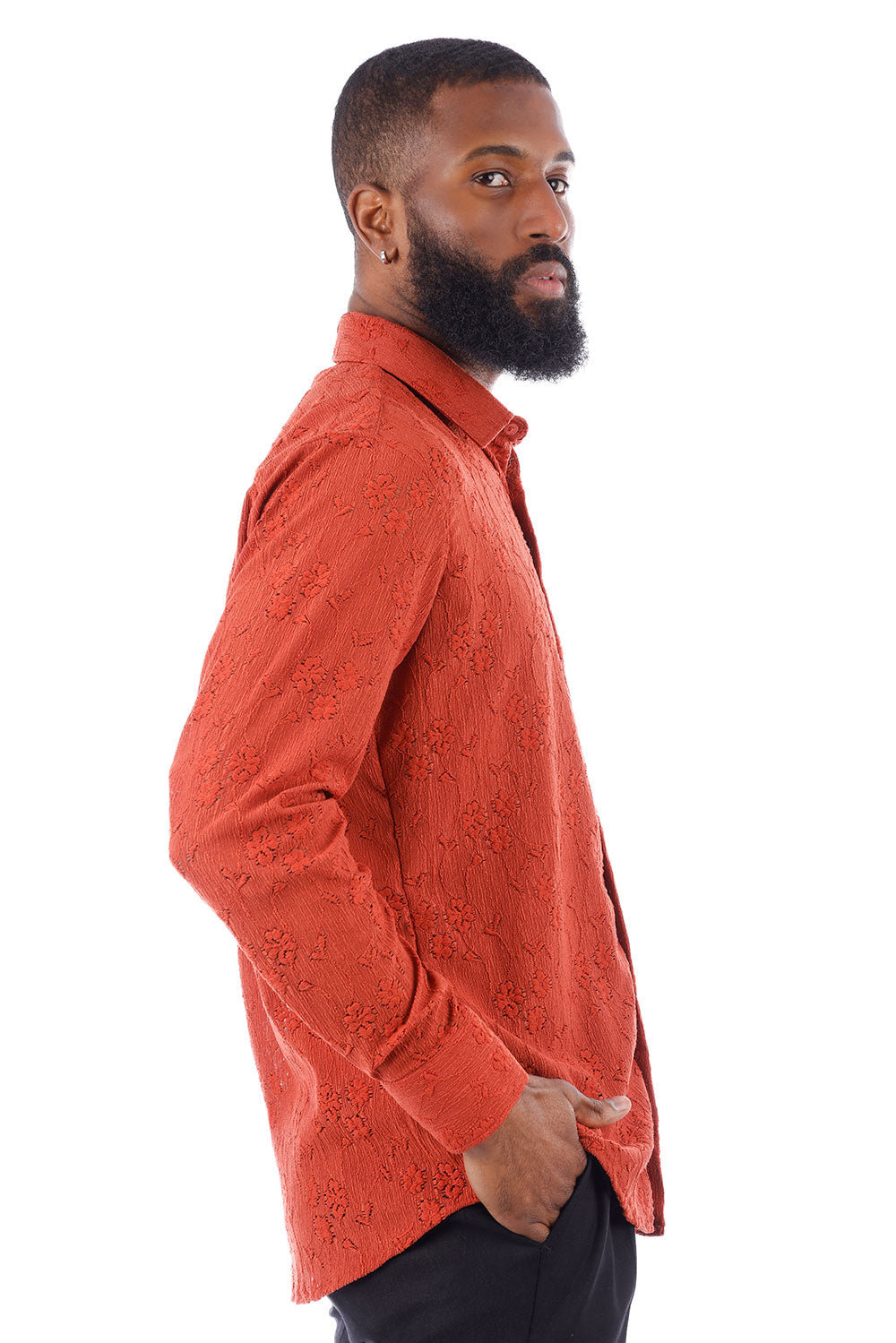 BARABAS Men's Lace See Through Stretch Sheer Long Sleeve Shirts 3B25 Astro Dust